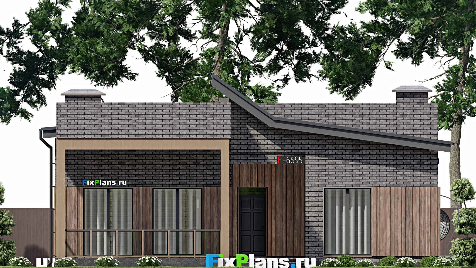 F-6695 - План одноэтажного дома 14 на 21, площадью 180 м² с террасой и 5 спальнями