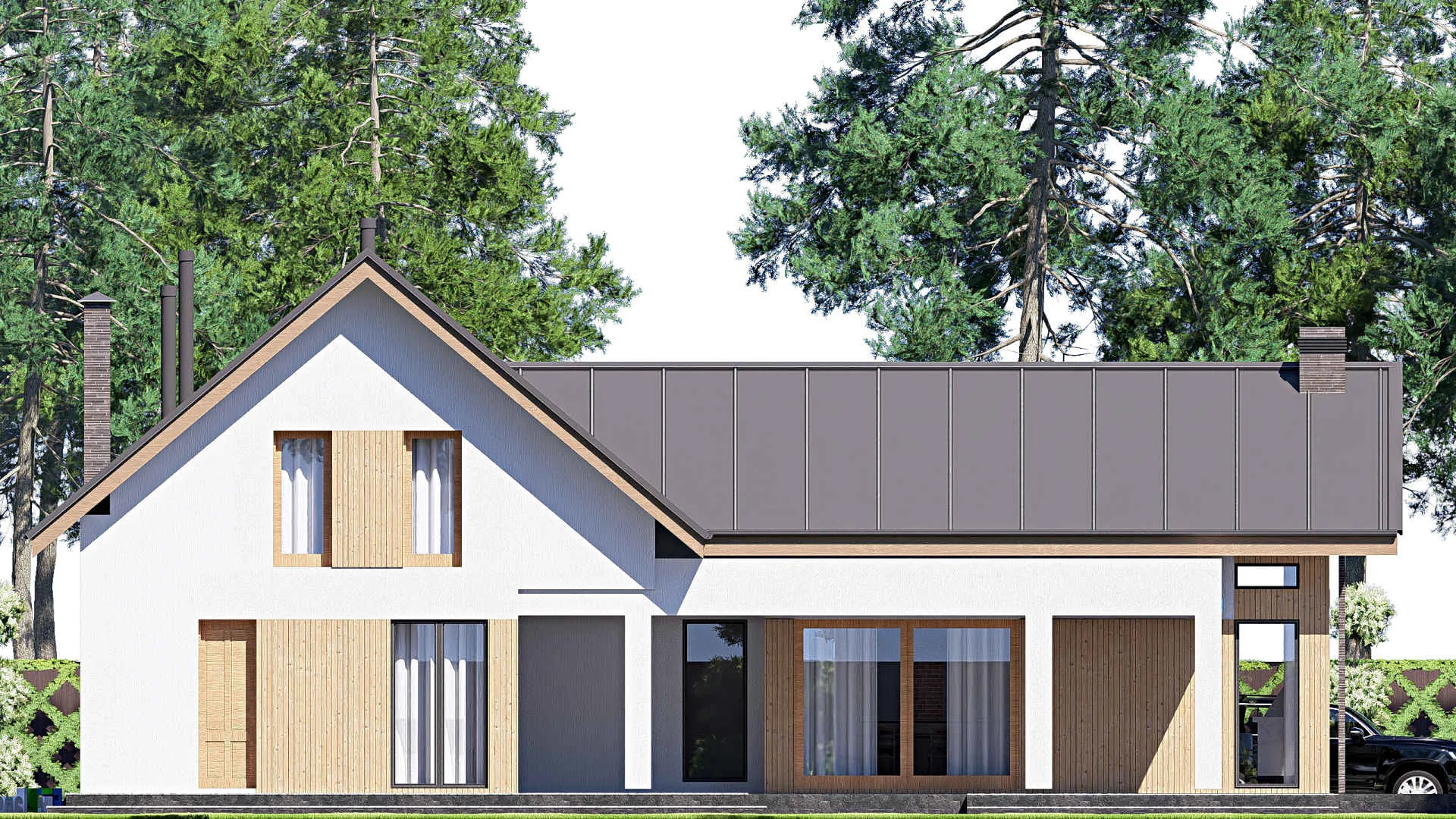 F-19682 - Проект дома с мансардой 16 на 22, площадью 350 м² с террасой, балконом и 4 спальнями