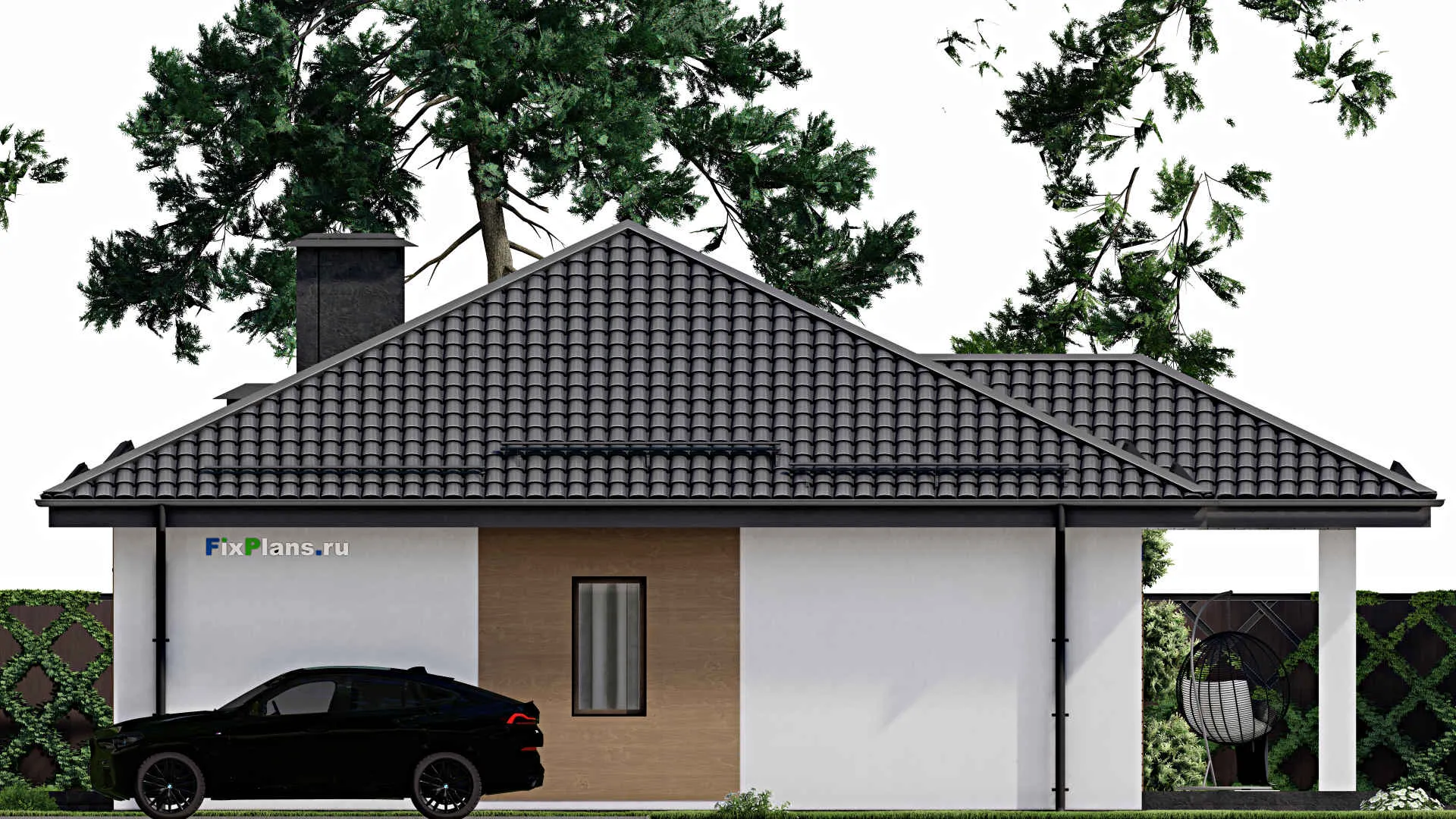 F-3716 - Проект одноэтажного дома 12 на 16, площадью 180 м² с террасой и 4 спальнями