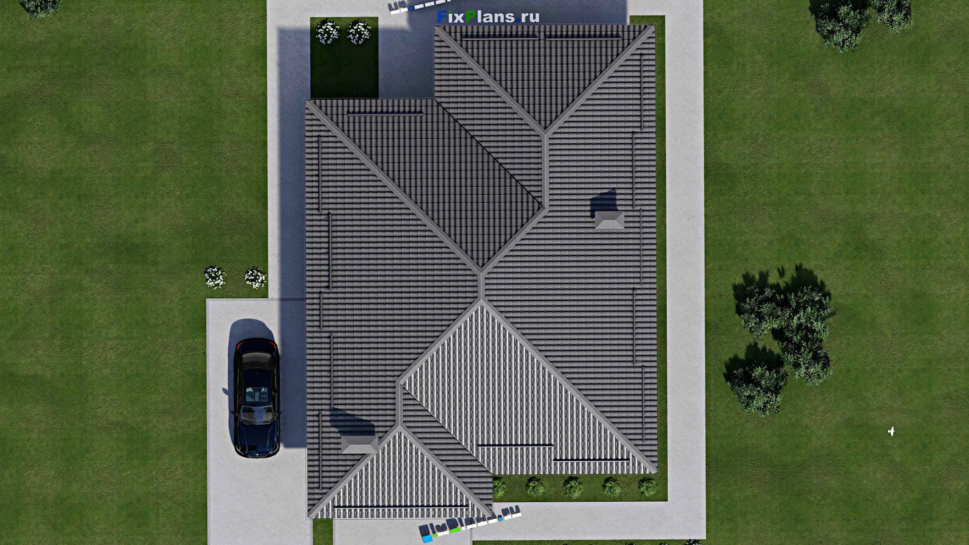 F-4355 - План одноэтажного дома 13 на 14, площадью 160 м² с террасой и 3 спальнями