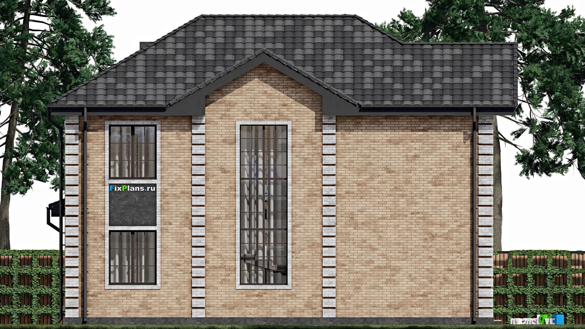 F-0620 - Планы двухэтажного дома 13 на 15, площадью 270 м² с террасой, балконом, гаражом на 1 машину и 4 спальнями