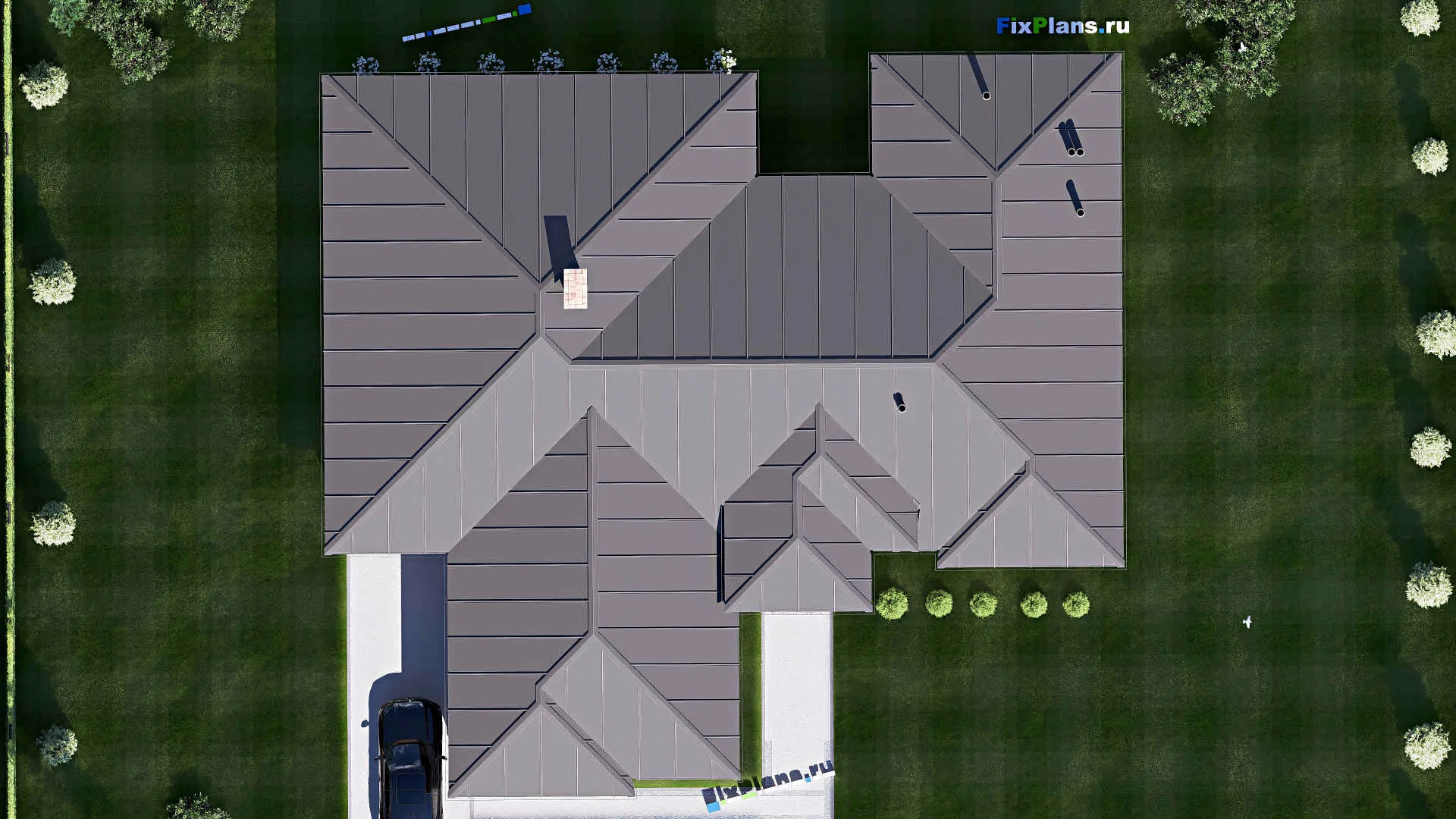 F-20780 - Проект одноэтажного дома 22 на 23, площадью 250 м² с спортзалом и 2 спальнями