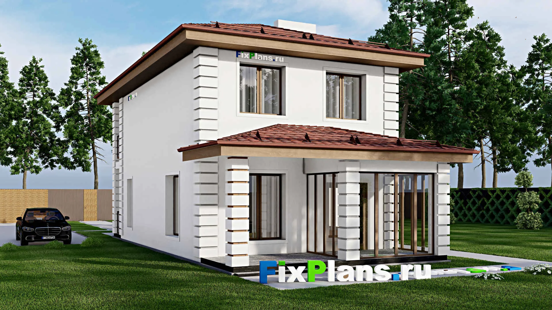 F-4382 - Проект двухэтажного дома 7 на 15, площадью 130 м² с террасой, балконом и 3 спальнями