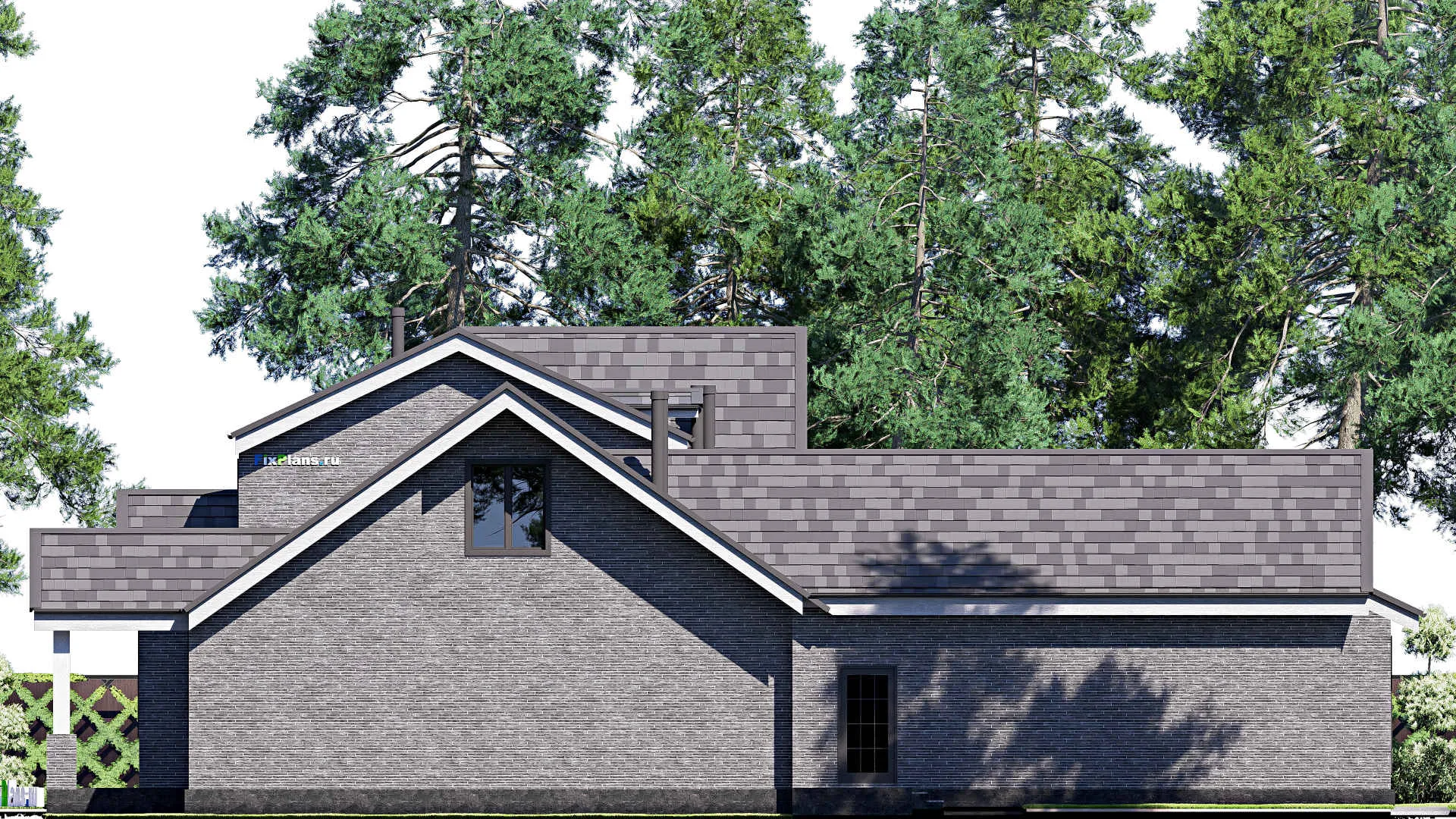 F-20366 - Проект дома с мансардой 23 на 25, площадью 340 м² с террасой, гаражом на 2 машины и 4 спальнями