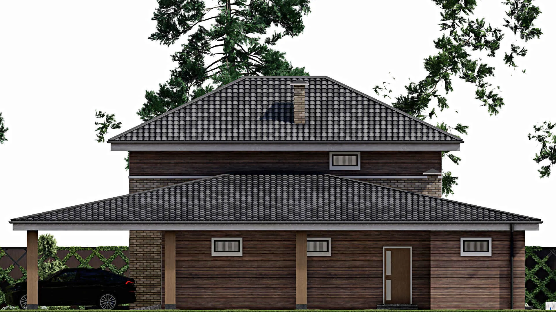 F-9278 - Проект двухэтажного дома 17 на 17, площадью 220 м² с террасой, гаражом на 1 машину и 4 спальнями