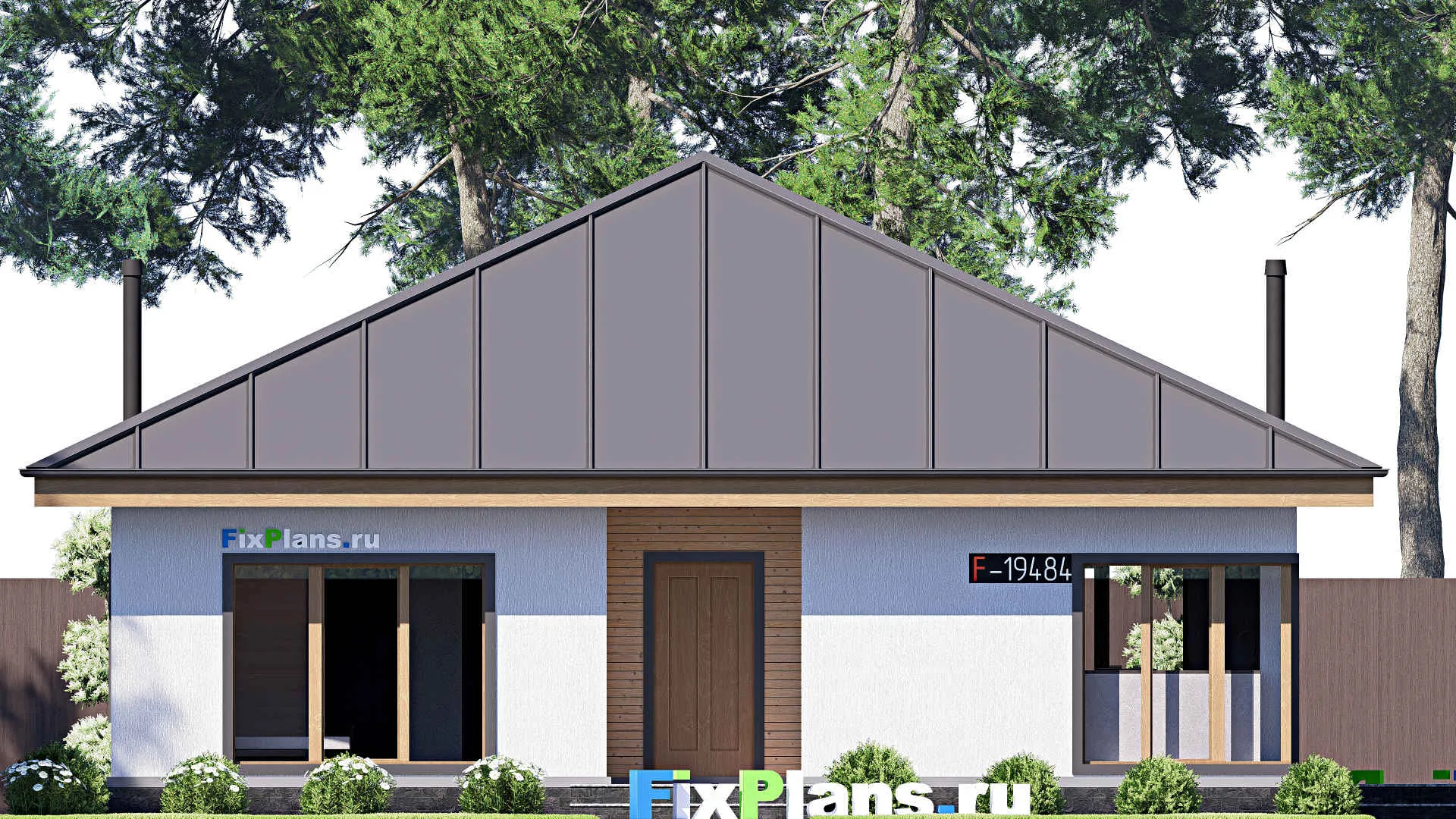 F-19484 - План одноэтажного дома 14 на 15, площадью 140 м² с террасой и 3 спальнями