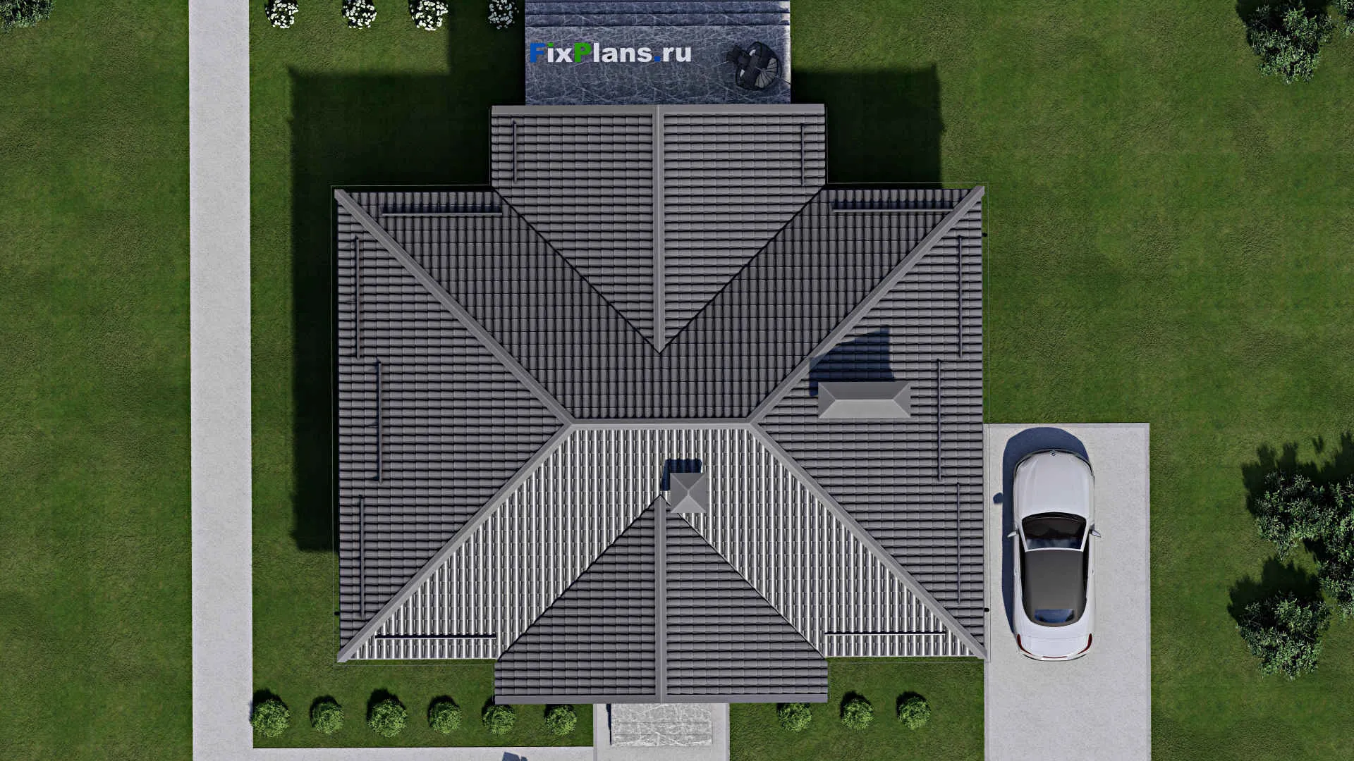 F-2744 - План одноэтажного дома 14 на 15, площадью 160 м² с террасой и 3 спальнями