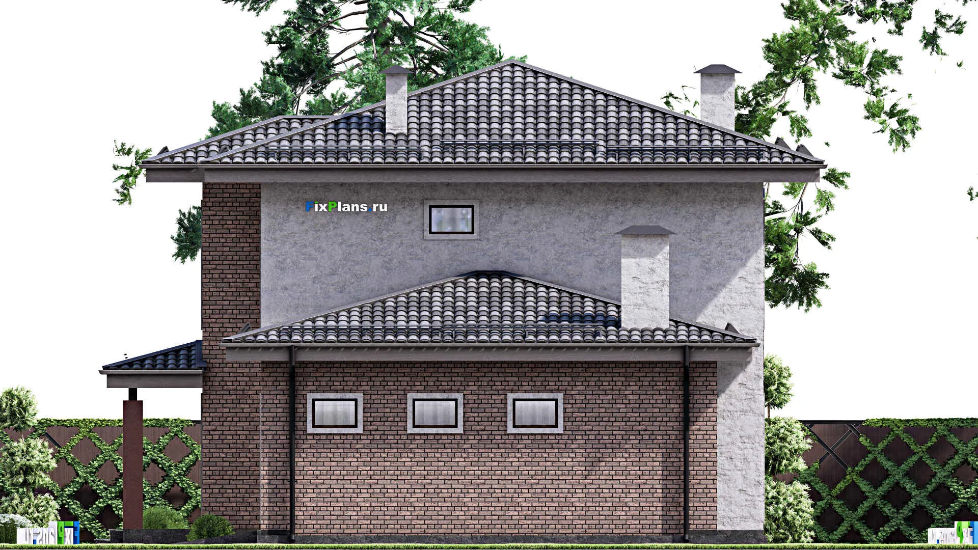 F-12671 - Проект двухэтажного дома 13 на 20, площадью 240 м² с террасой, гаражом на 1 машину и 4 спальнями