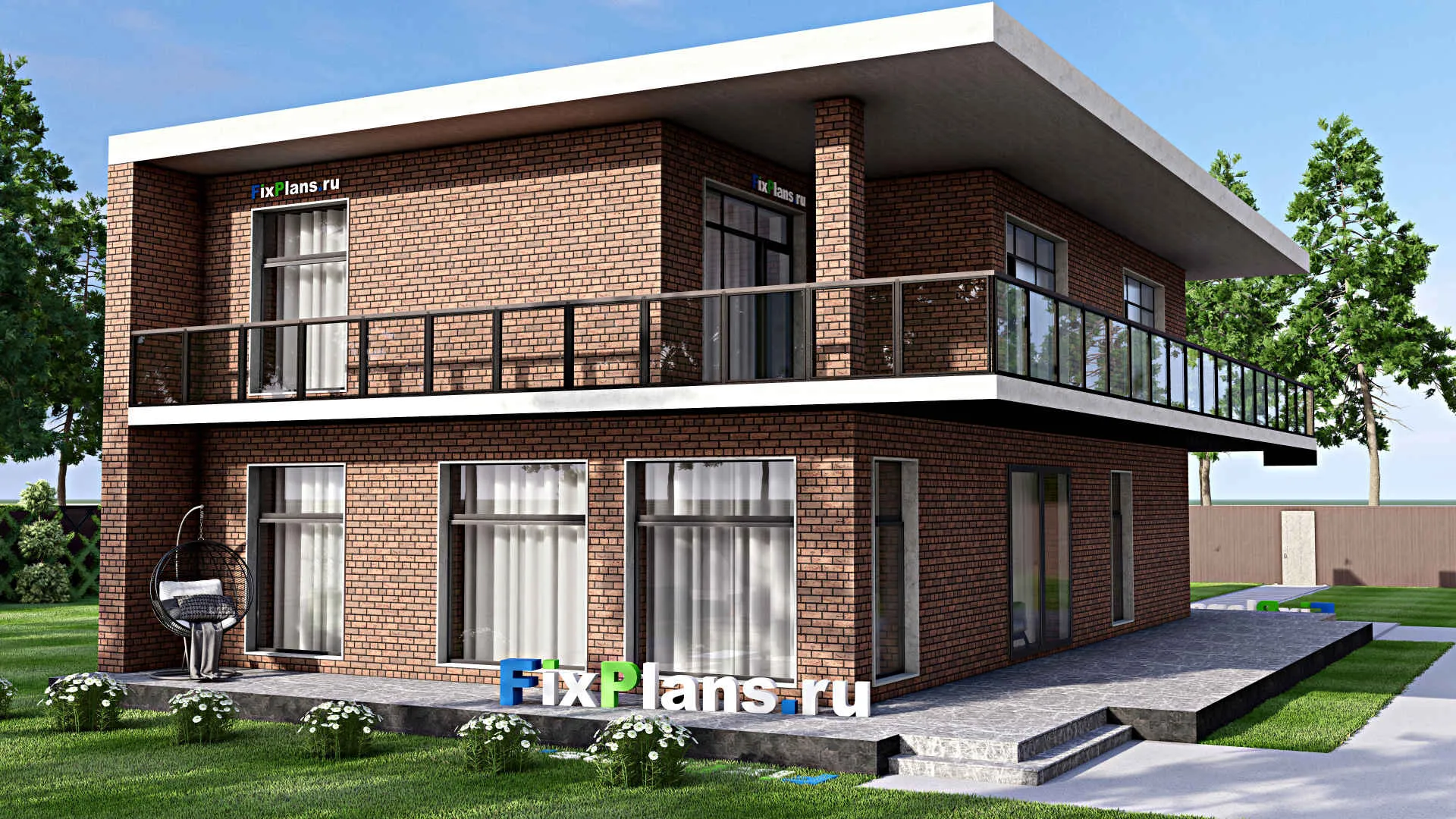 F-14822 - Планы двухэтажного дома 13 на 19, площадью 400 м² с террасой, балконом и 5 спальнями