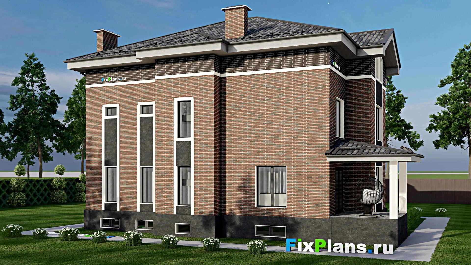 F-2402 - Проект двухэтажного дома с мансардой 14 на 15, площадью 330 м² с террасой и 8 спальнями