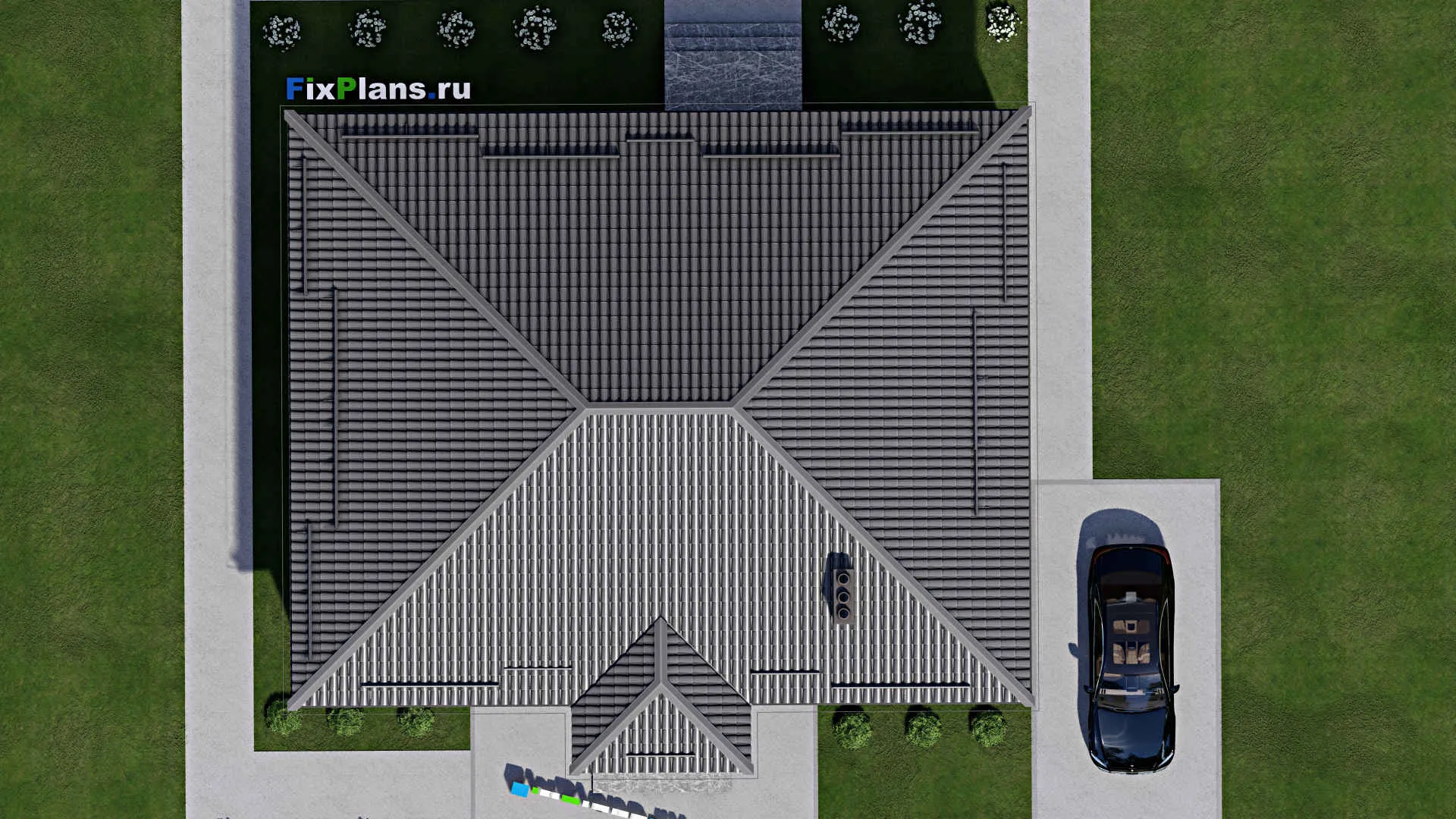 F-4004 - План одноэтажного дома 12 на 16, площадью 160 м² с террасой и 5 спальнями