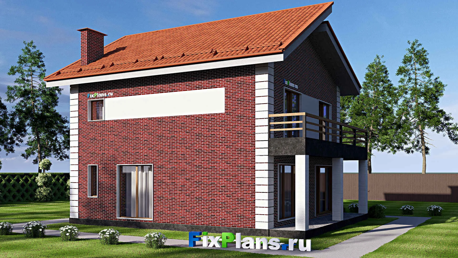 F-17387 - Проект дома с мансардой 11 на 12, площадью 170 м² с террасой, балконом и 3 спальнями