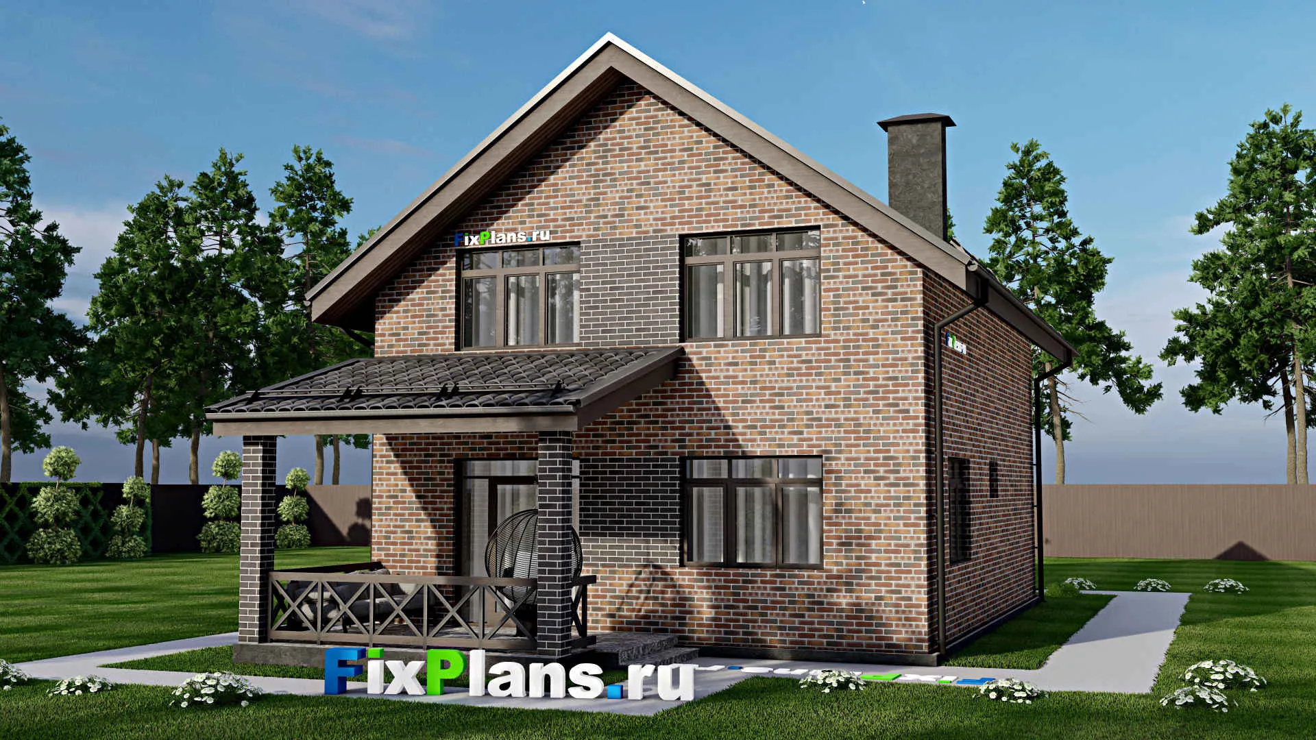 F-6479 - Проект дома с мансардой 9 на 12, площадью 150 м² с террасой, балконом и 5 спальнями