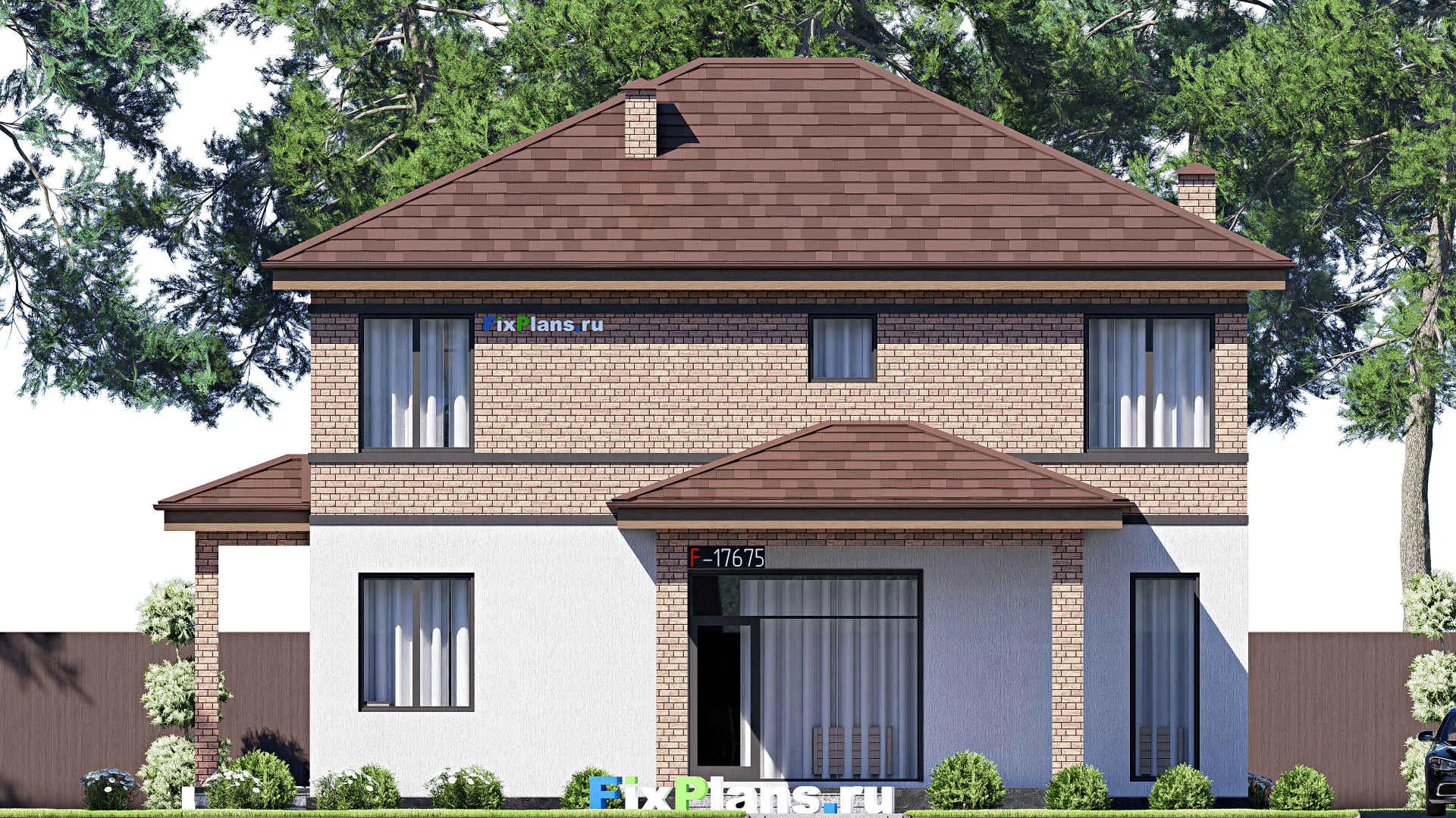 F-17675 - Планы двухэтажного дома 13 на 14, площадью 200 м² с террасой, балконом и 4 спальнями