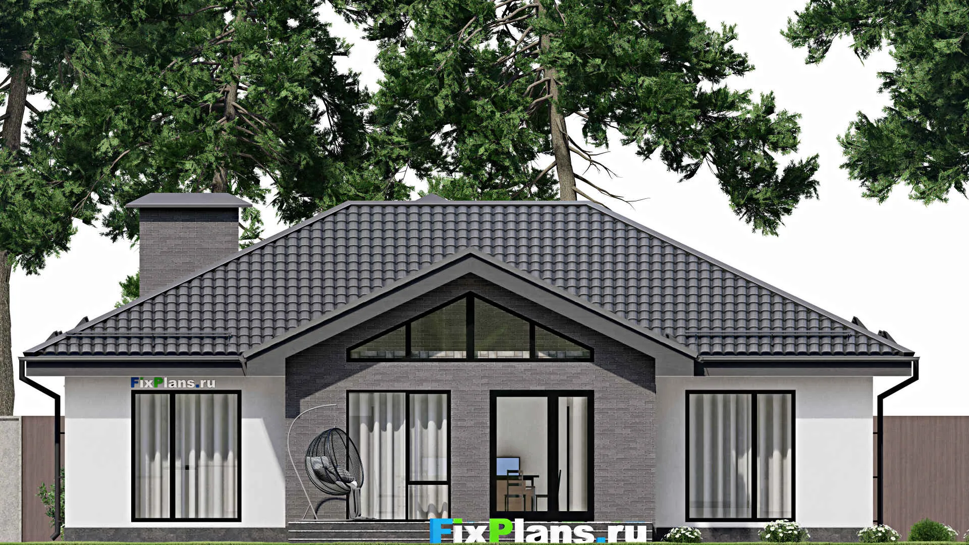 F-2744 - План одноэтажного дома 14 на 15, площадью 160 м² с террасой и 3 спальнями