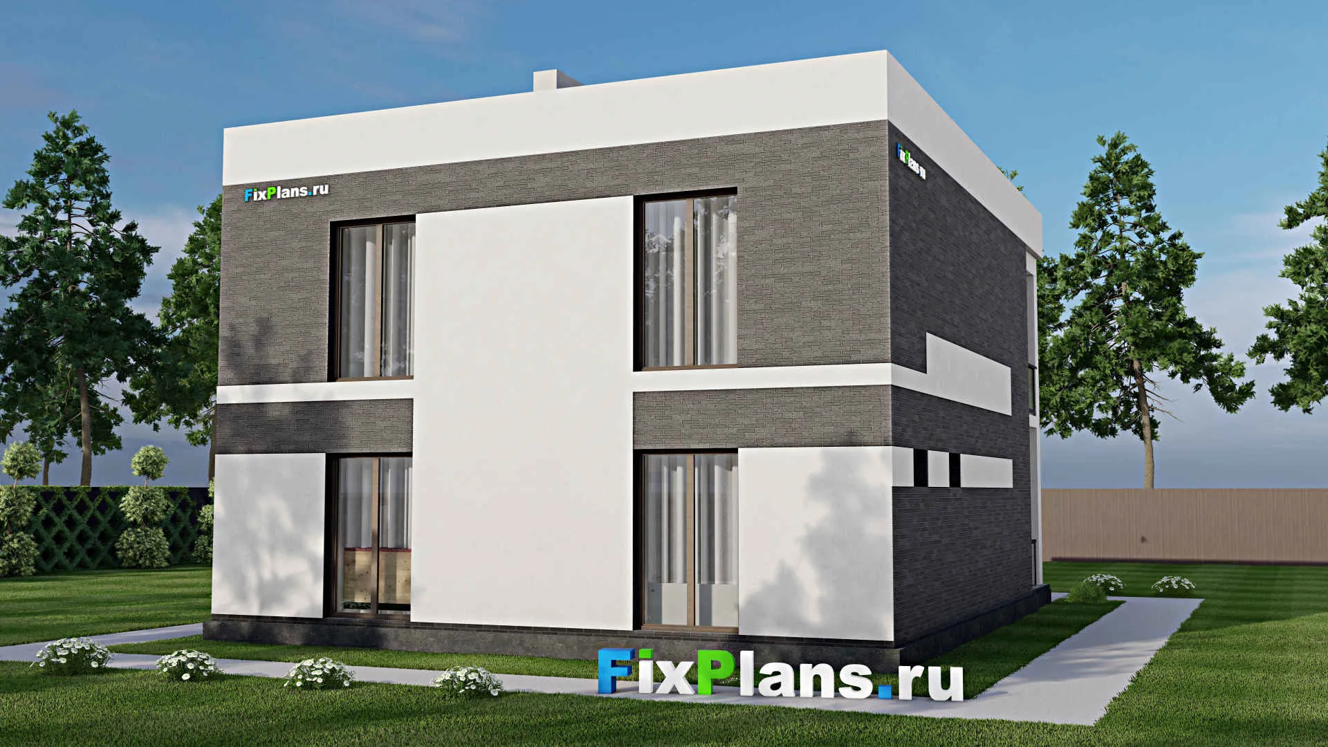 F-6083 - Проект двухэтажного дома 11 на 11, площадью 210 м² с террасой, балконом и 3 спальнями