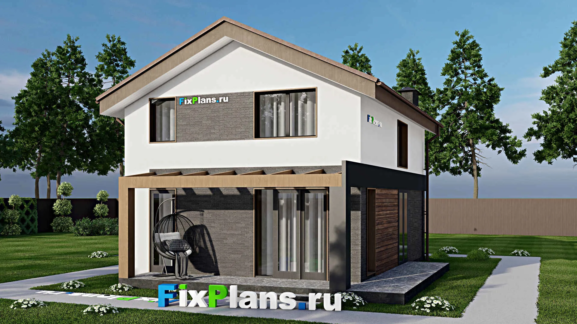 F-7298 - Проект дома с мансардой 9 на 13, площадью 130 м² с террасой, балконом и 3 спальнями