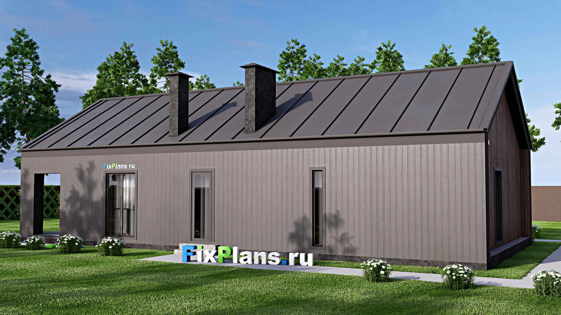 F-12968 - План одноэтажного дома 10 на 19, площадью 150 м² с террасой и 2 спальнями