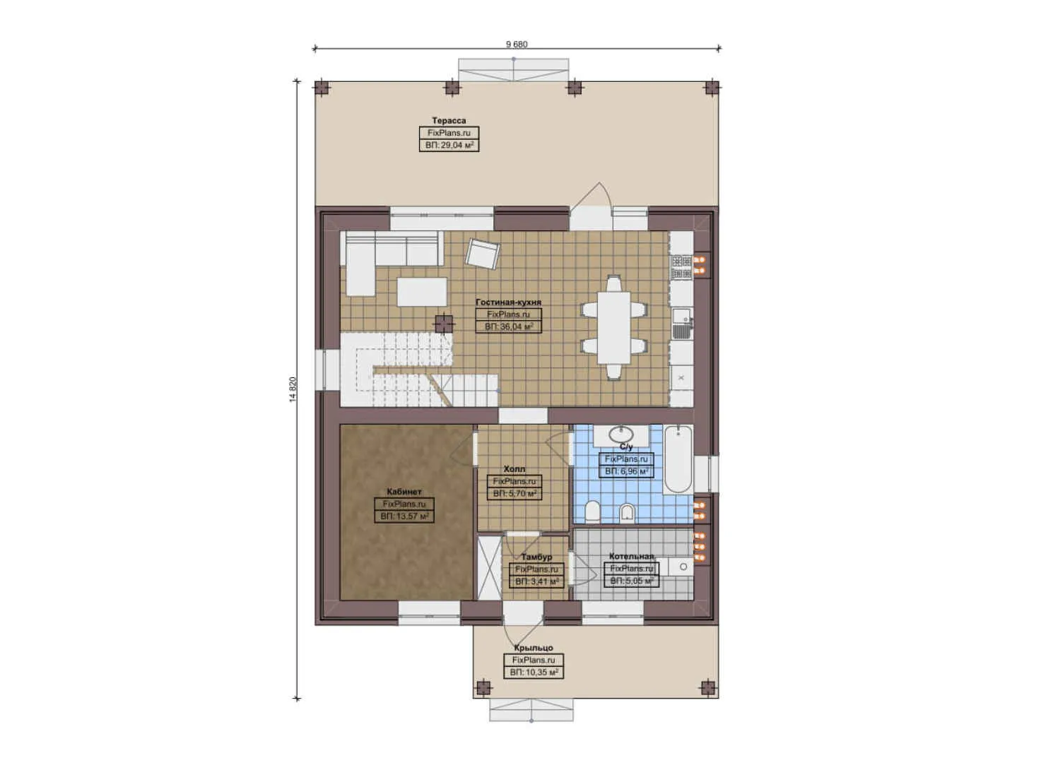 F-12284 - Планы двухэтажного дома 10 на 15, площадью 180 м² с террасой и 2 спальнями