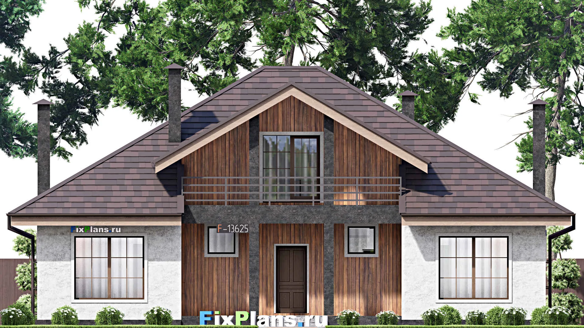 F-13625 - Проект дома с мансардой 14 на 16, площадью 230 м² с балконом и 4 спальнями