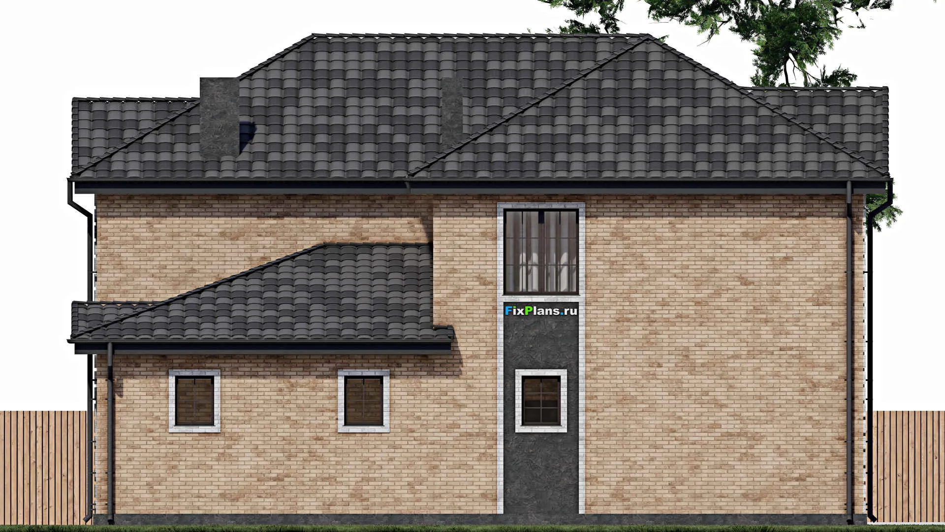 F-0620 - Планы двухэтажного дома 13 на 15, площадью 270 м² с террасой, балконом, гаражом на 1 машину и 4 спальнями