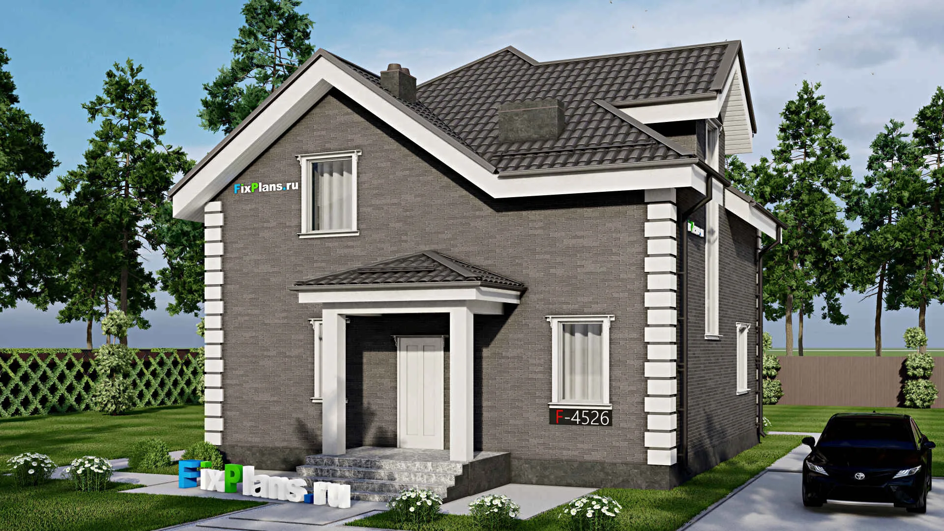 F-4526 - Проект дома с мансардой 10 на 10, площадью 150 м² с баней и 3 спальнями