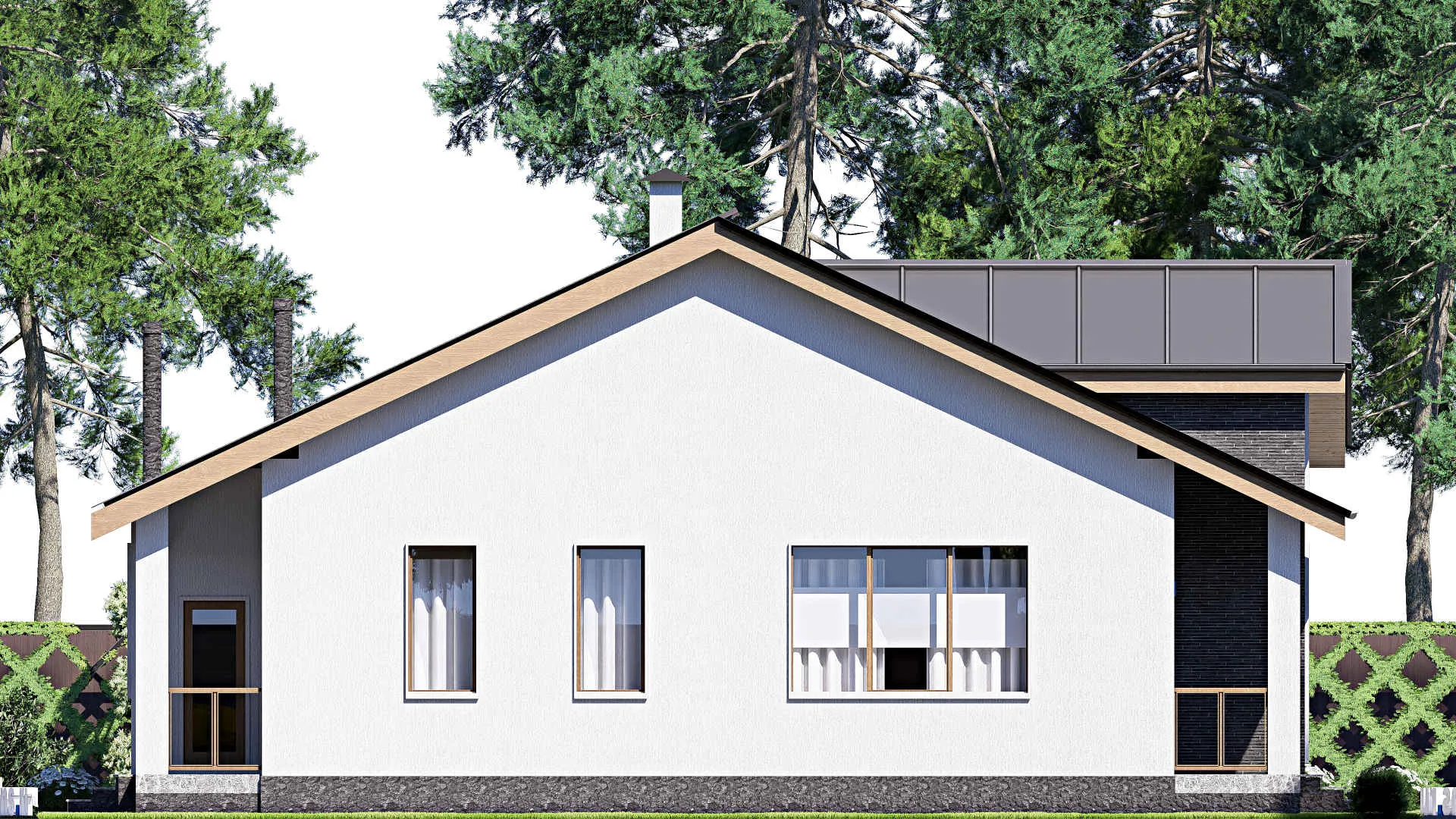 F-18710 - Проект одноэтажного дома 13 на 15, площадью 160 м² с террасой и 3 спальнями