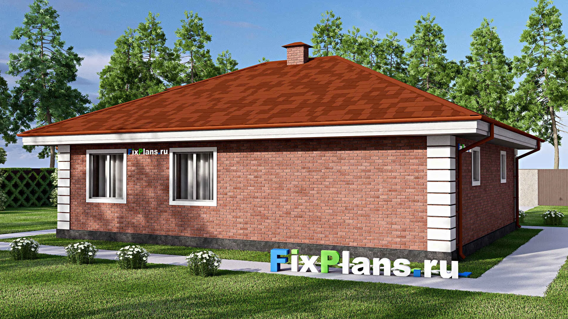 F-17045 - Проект одноэтажного дома 12 на 13, площадью 120 м² с гаражом на 2 машины и 2 спальнями