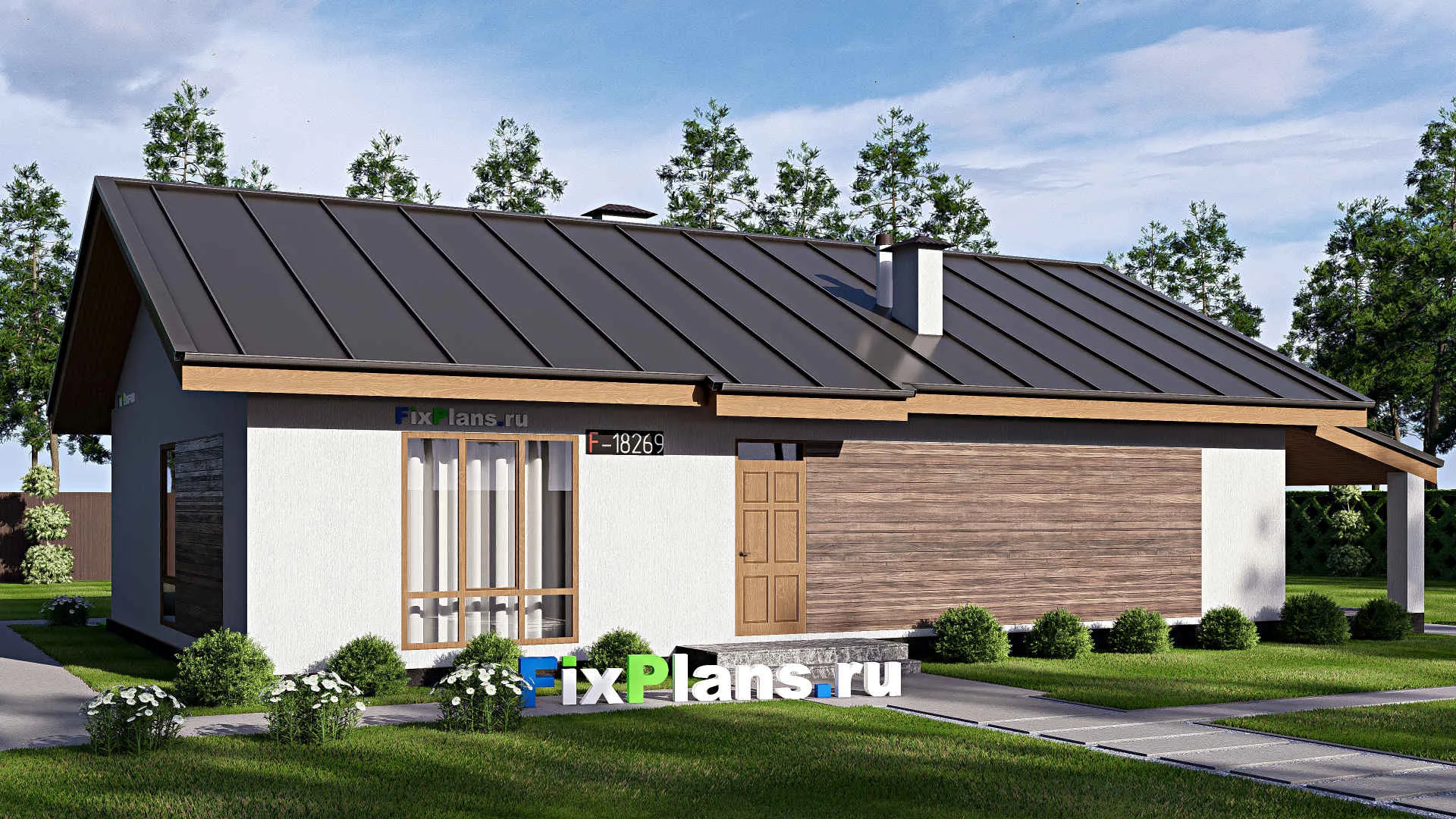 F-18269 - Проект одноэтажного дома 11 на 18, площадью 160 м² с террасой и 3 спальнями