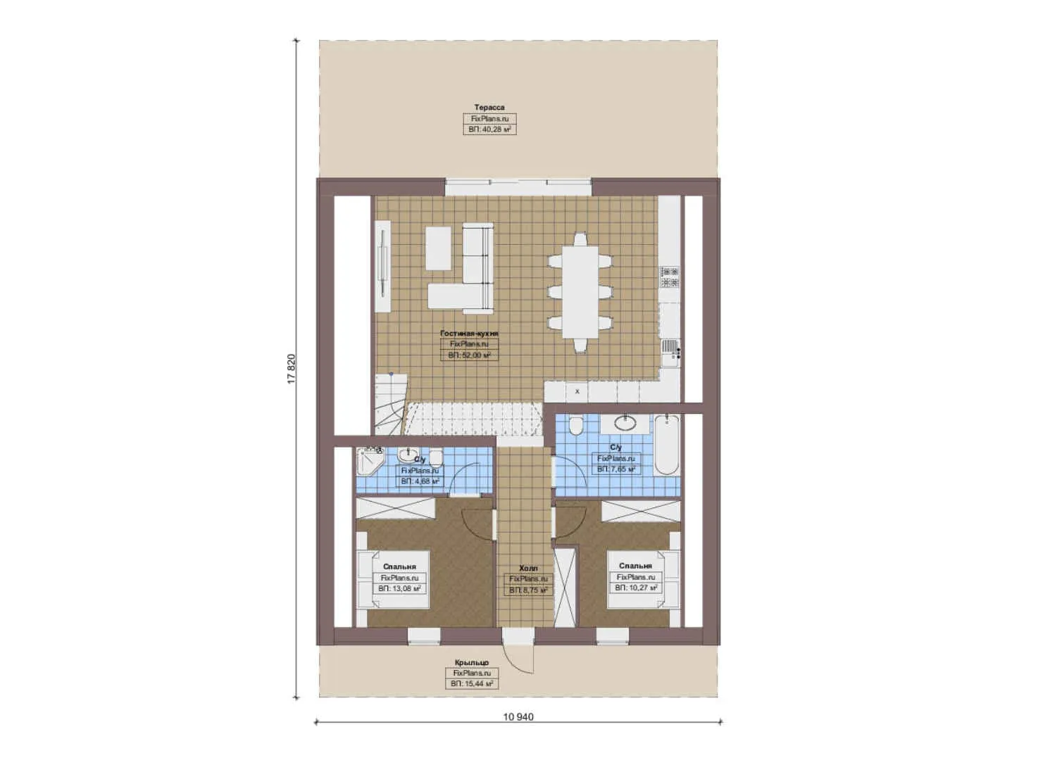 F-16703 - Планы дома с мансардой 11 на 18, площадью 220 м² с террасой, балконом и 4 спальнями