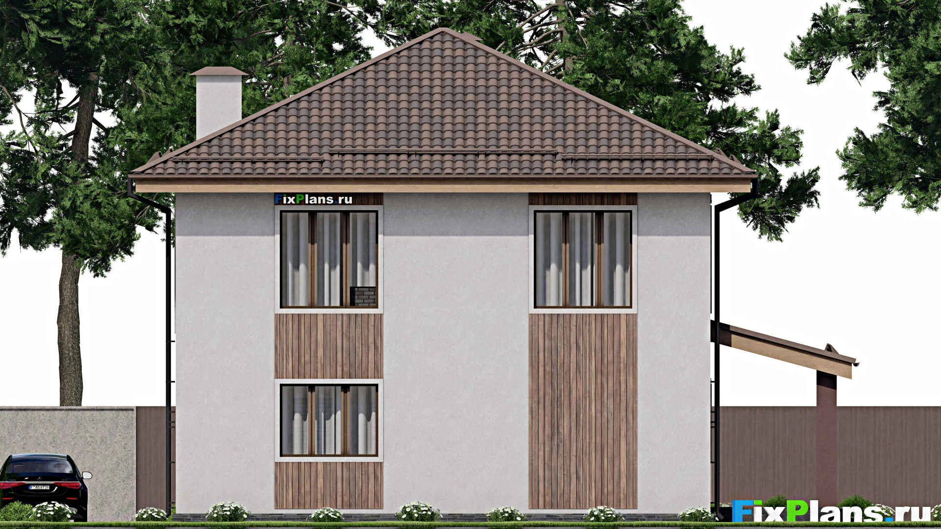 F-10511 - Проект двухэтажного дома 12 на 14, площадью 200 м² с террасой и 4 спальнями