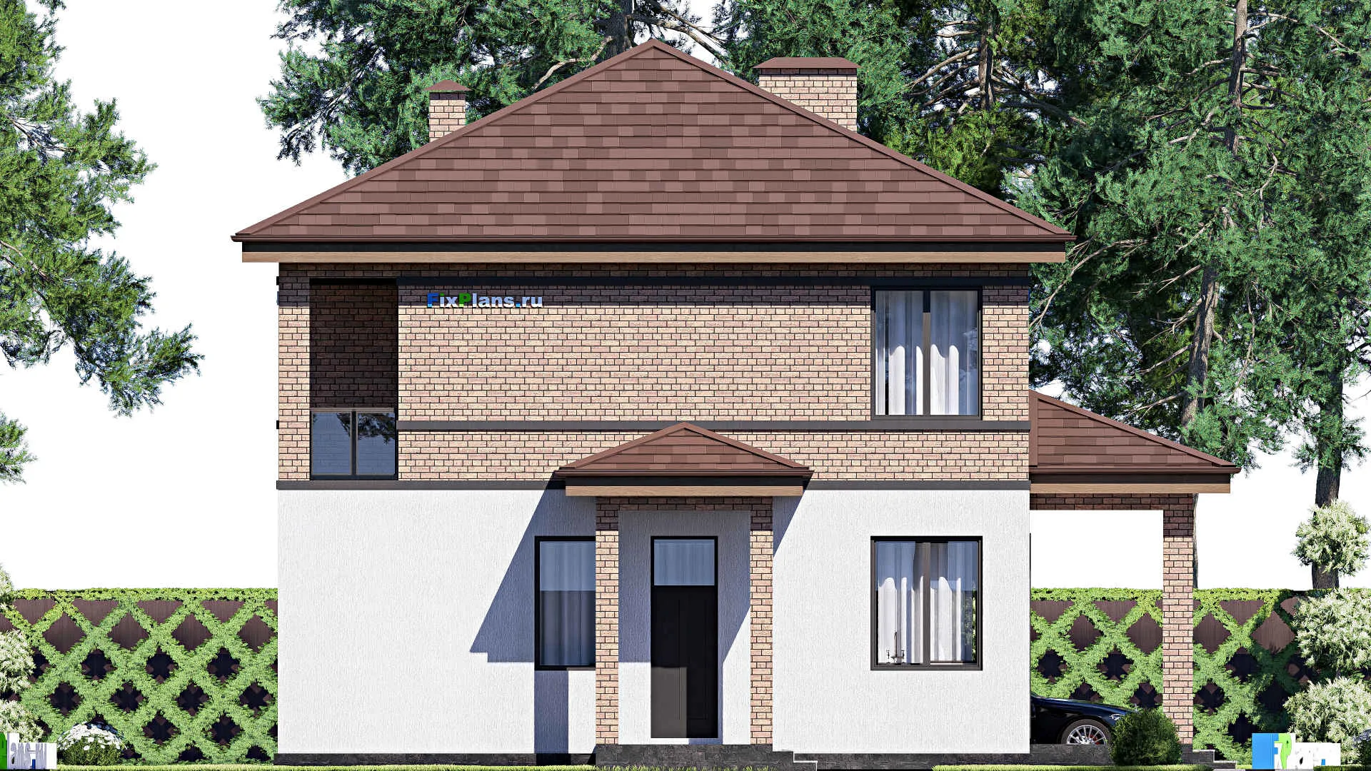 F-17675 - Планы двухэтажного дома 13 на 14, площадью 200 м² с террасой, балконом и 4 спальнями