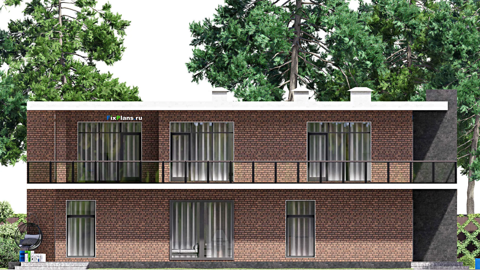 F-14822 - Планы двухэтажного дома 13 на 19, площадью 400 м² с террасой, балконом и 5 спальнями