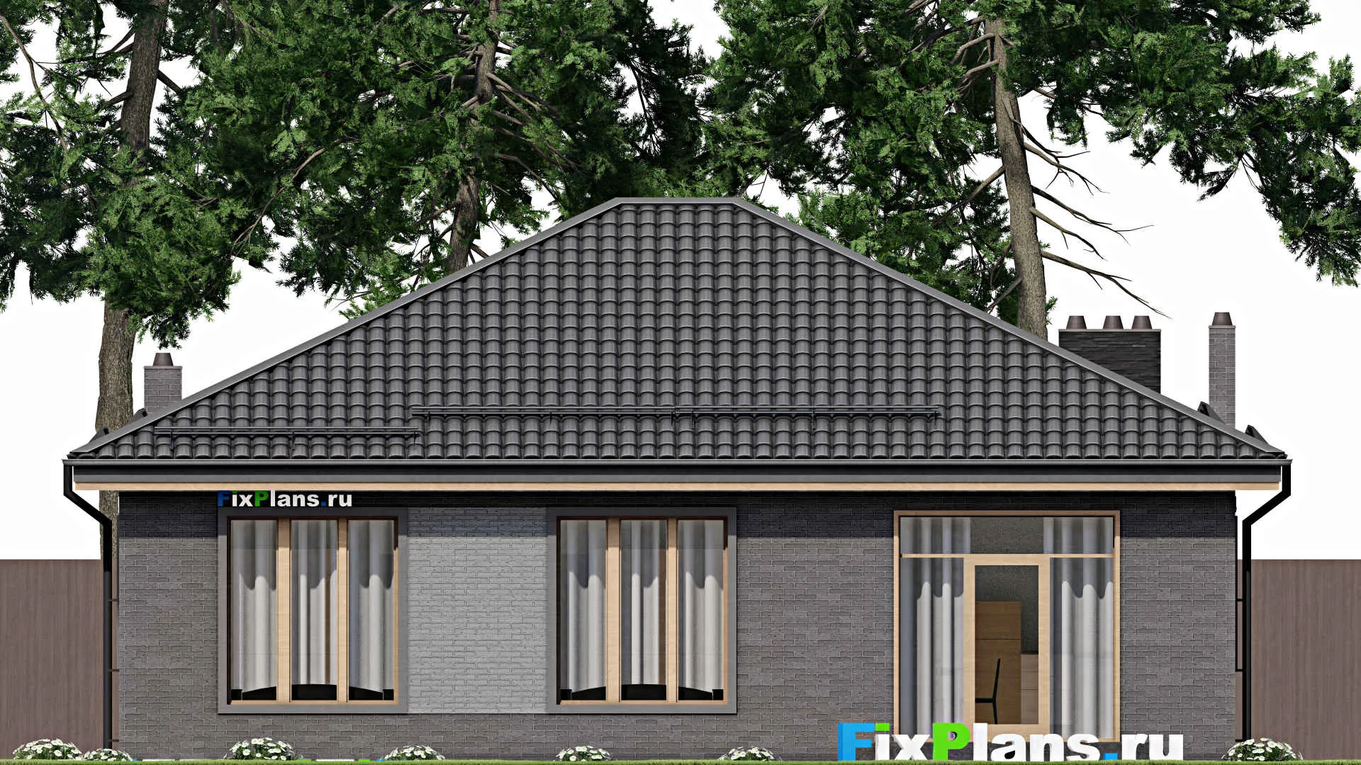 F-3977 - План одноэтажного дома 12 на 13, площадью 130 м² с 4 спальнями