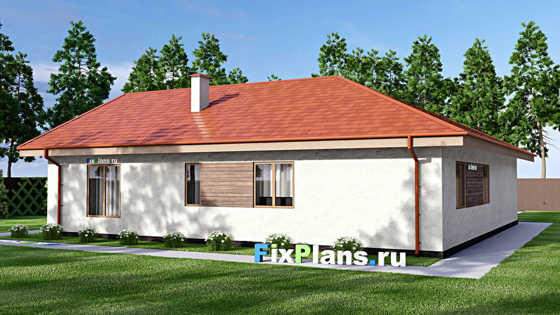 F-15263 - План одноэтажного дома 16 на 17, площадью 180 м² с гаражом на 2 машины и 3 спальнями