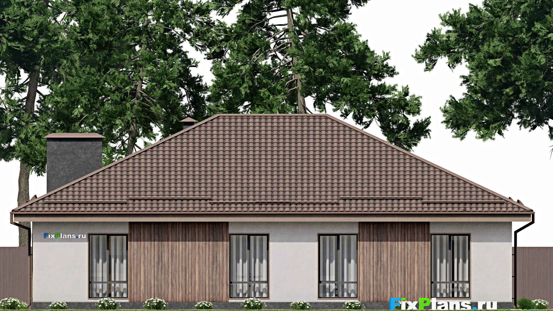 F-7649 - План одноэтажного дома 17 на 18, площадью 220 м² с гаражом на 2 машины и 3 спальнями