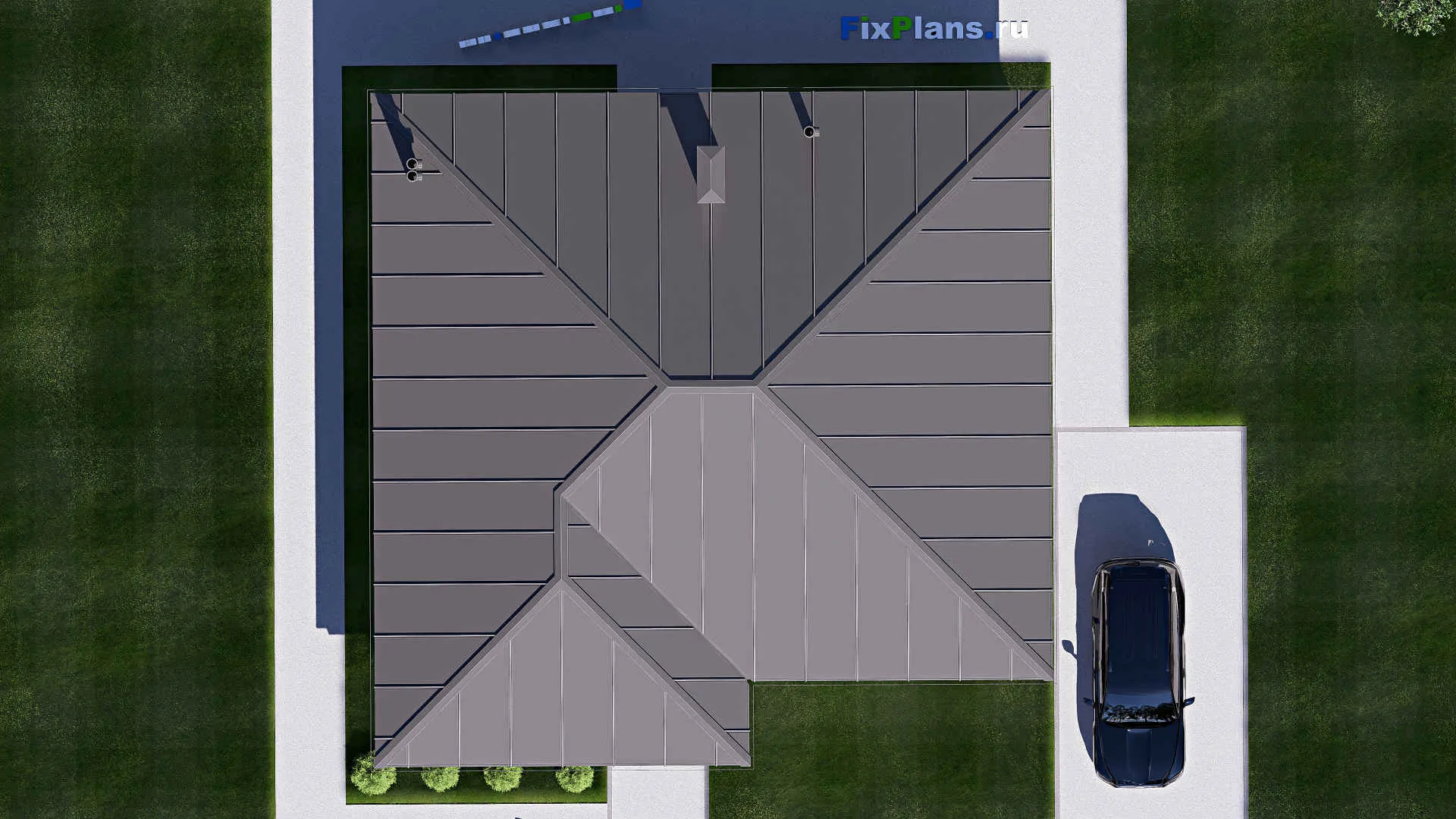 F-20294 - Проект одноэтажного дома 14 на 14, площадью 140 м² с террасой и 3 спальнями