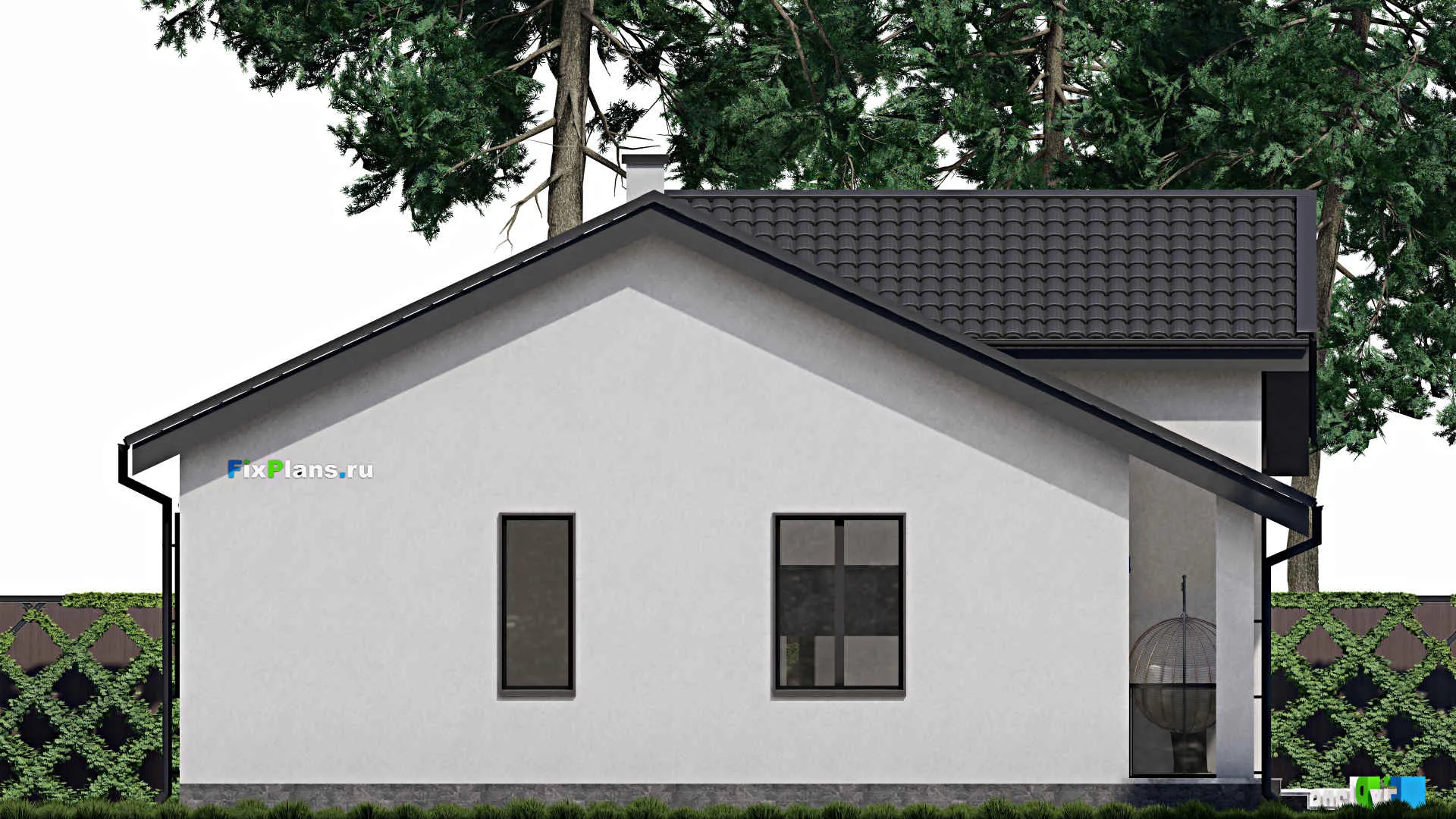 F-0872 - Проект одноэтажного дома 12 на 15, площадью 130 м² с террасой и 3 спальнями