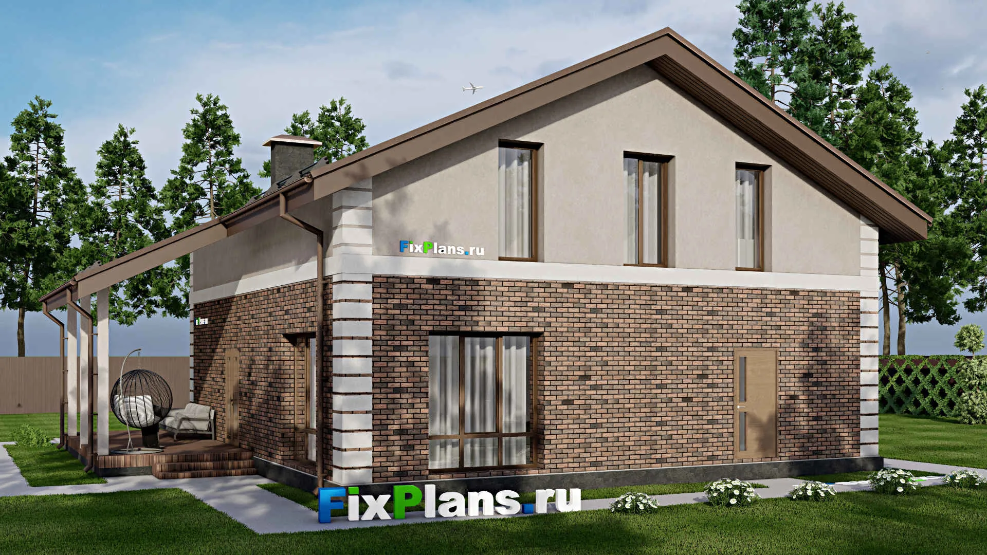 F-8207 - Планы дома с мансардой 12 на 14, площадью 240 м² с террасой и 1 спальнями