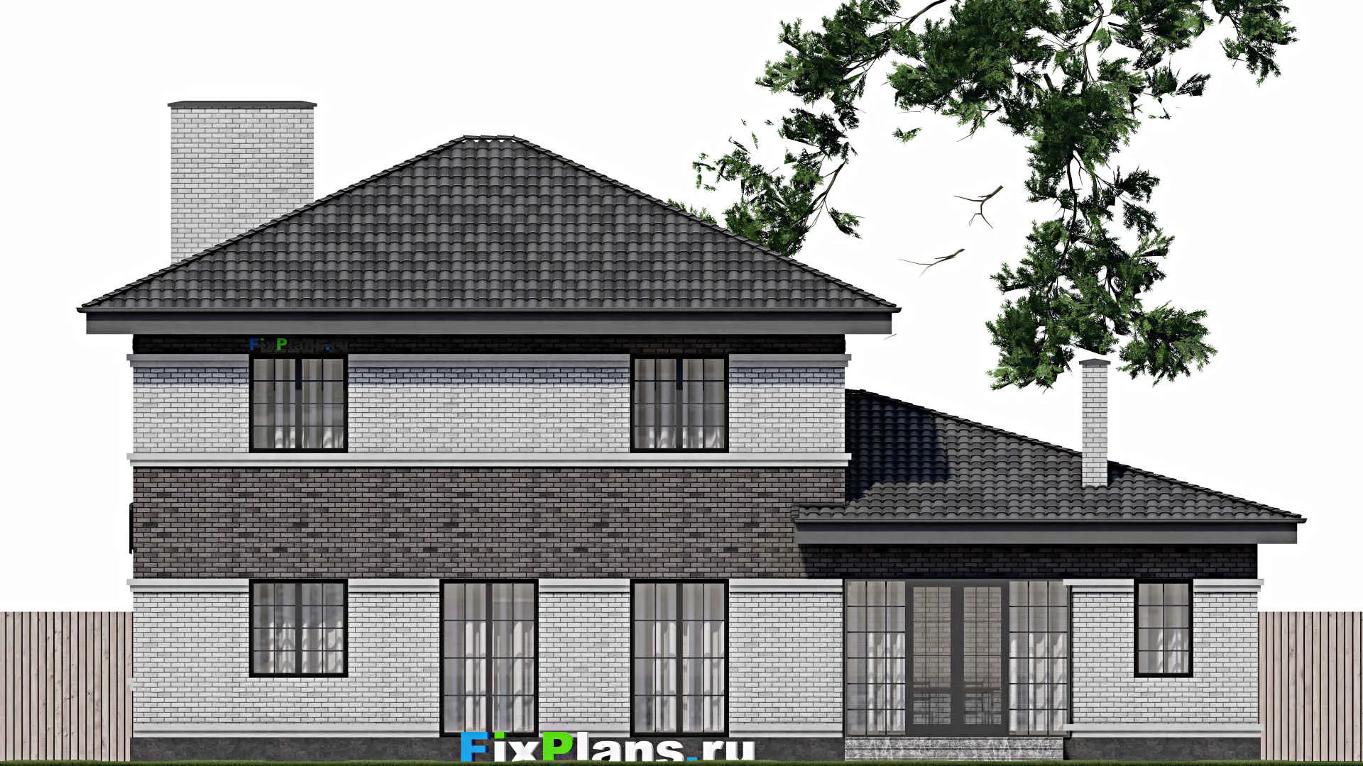 F-1772 - Планы двухэтажного дома 12 на 17, площадью 240 м² с террасой, гаражом на 2 машины и 4 спальнями