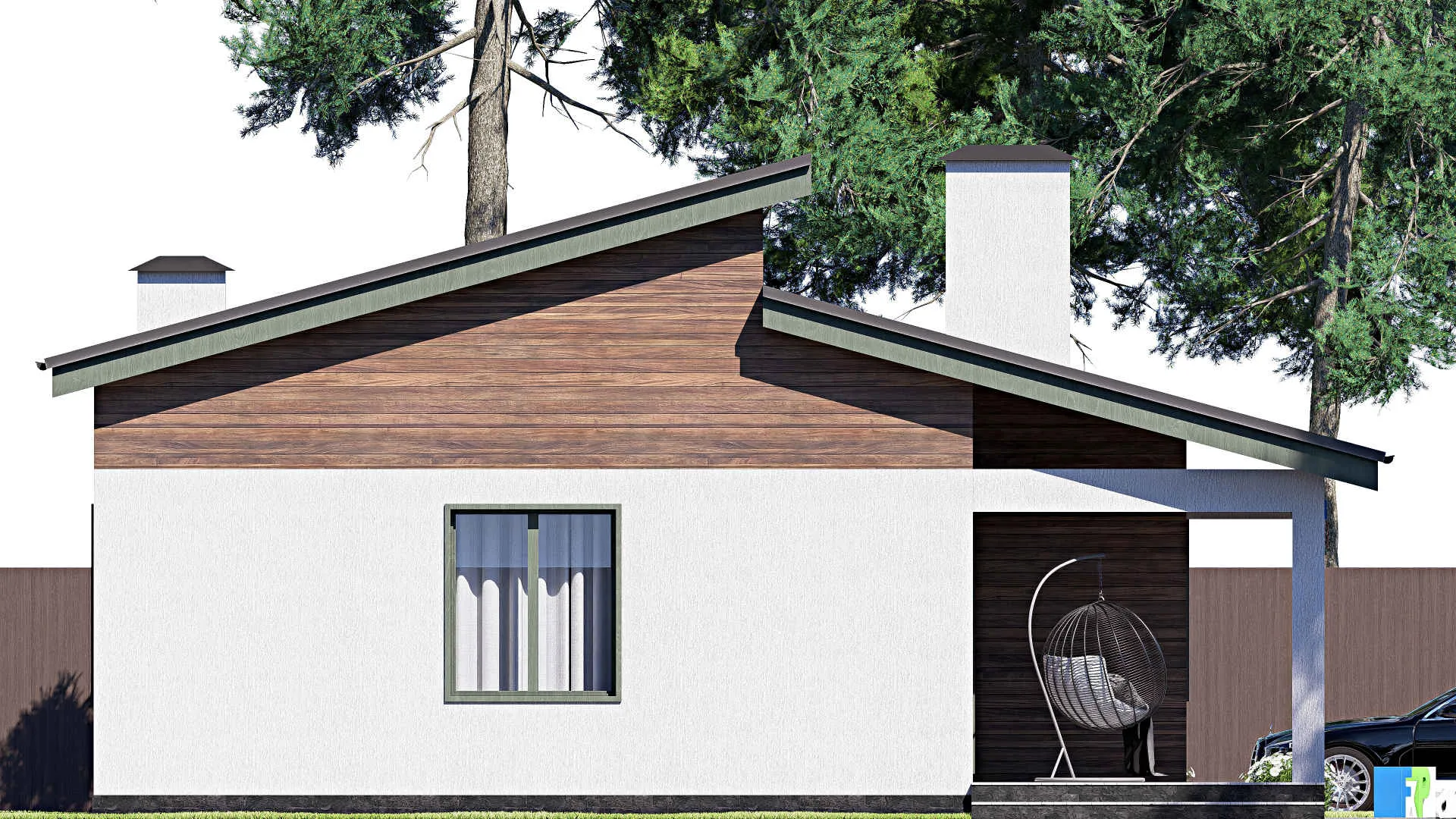 F-18503 - План одноэтажного дома 12 на 15, площадью 130 м² с террасой и 3 спальнями