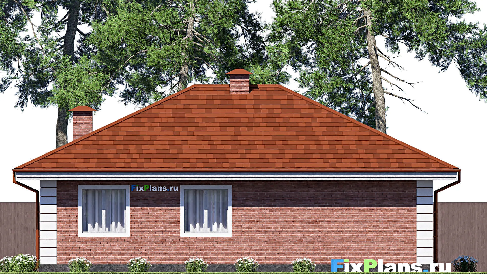 F-17045 - Проект одноэтажного дома 12 на 13, площадью 120 м² с гаражом на 2 машины и 2 спальнями