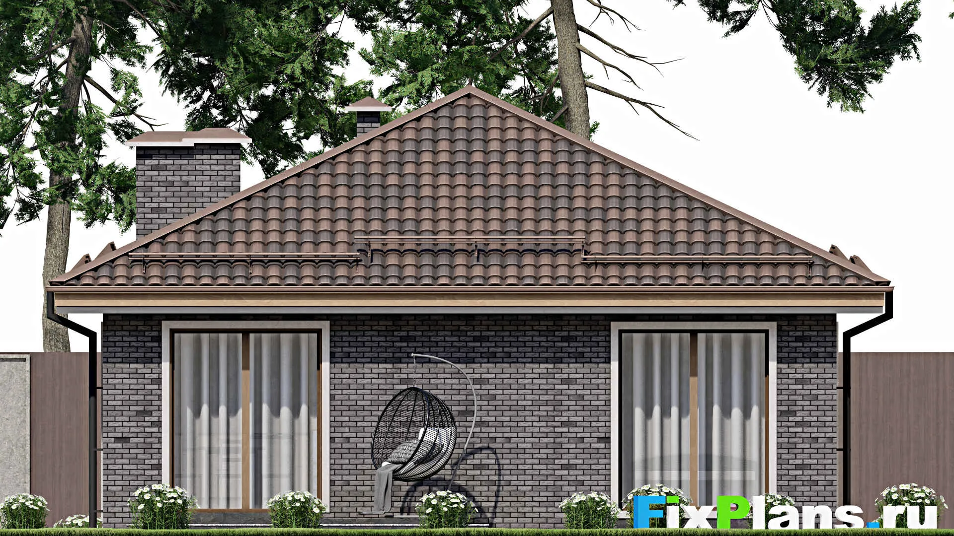 F-9890 - План одноэтажного дома 10 на 14, площадью 90 м² с террасой и 3 спальнями