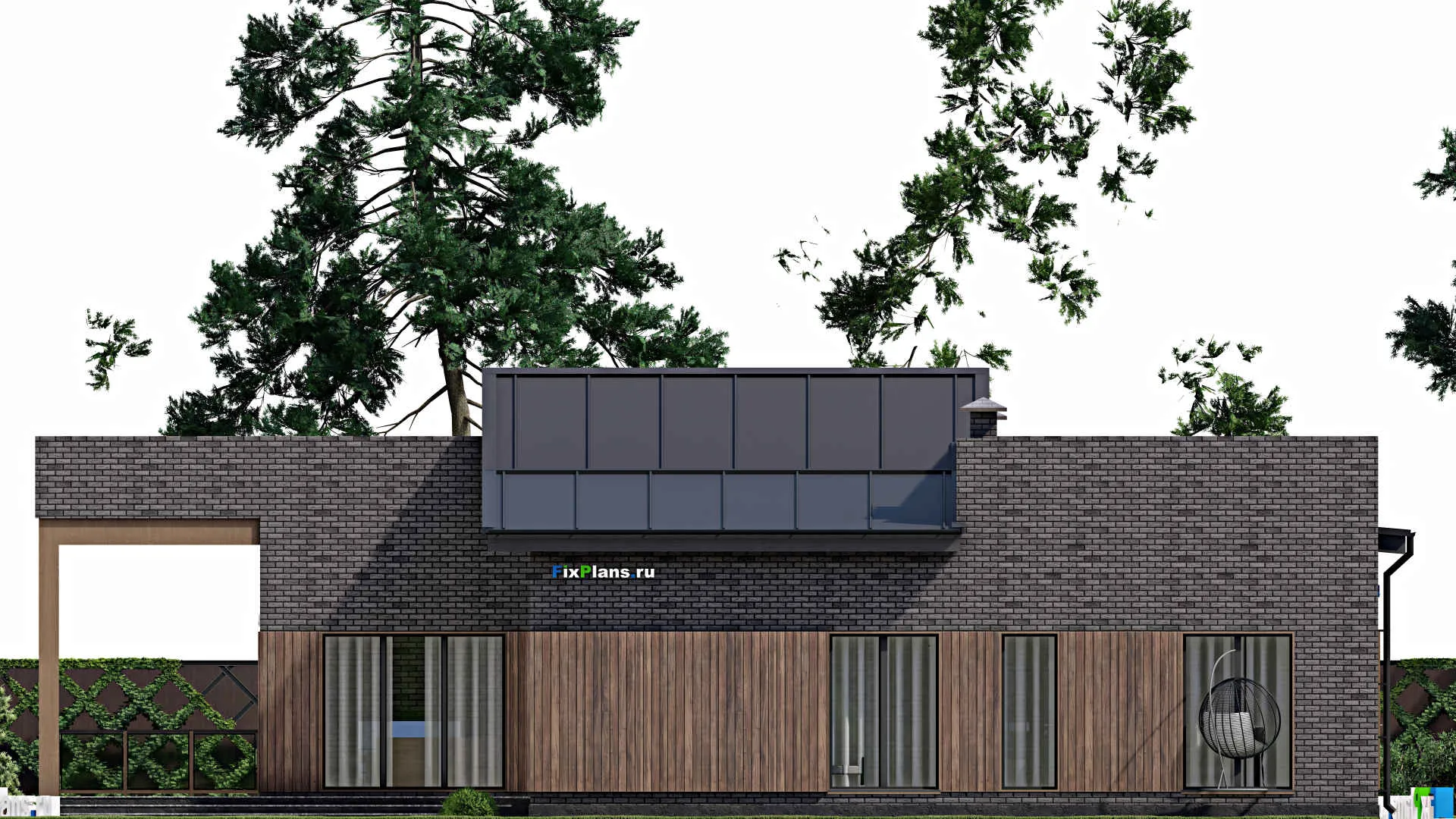 F-6695 - План одноэтажного дома 14 на 21, площадью 180 м² с террасой и 5 спальнями