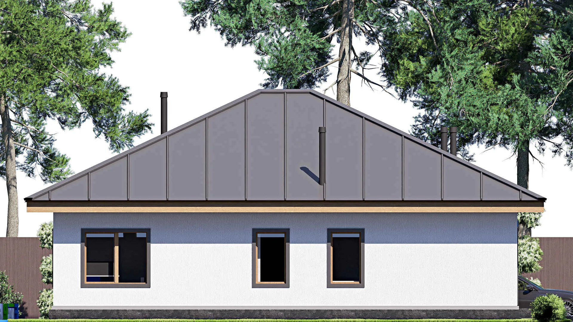 F-19484 - План одноэтажного дома 14 на 15, площадью 140 м² с террасой и 3 спальнями