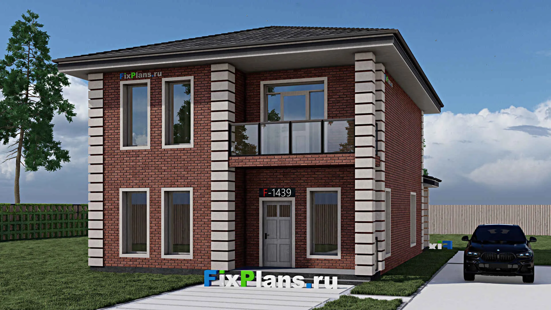 F-1439 - Проект двухэтажного дома 10 на 15, площадью 180 м² с террасой, балконом и 3 спальнями