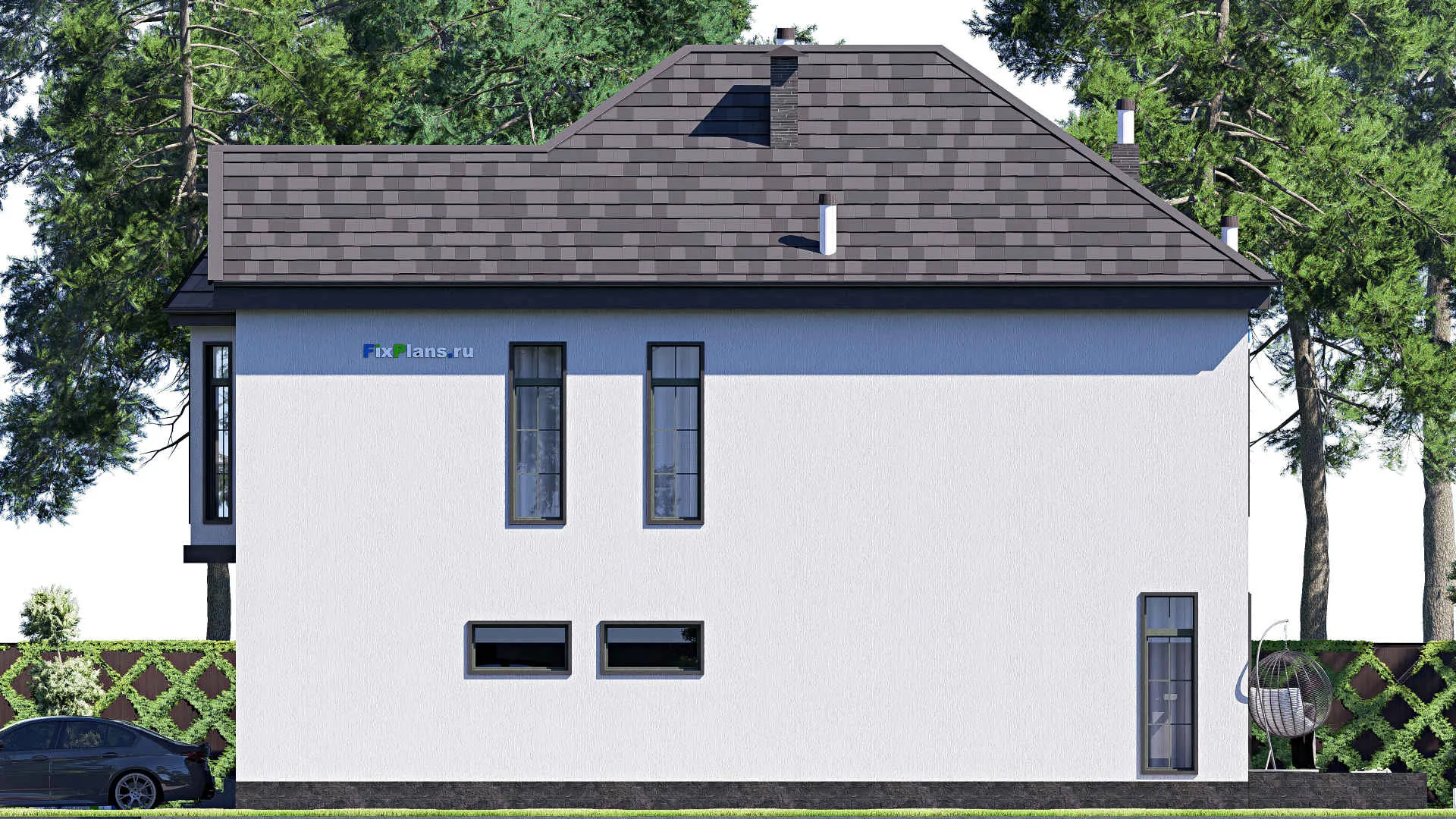 F-20636 - Проект двухэтажного дома 9 на 17, площадью 200 м² с балконом, гаражом на 1 машину и 3 спальнями