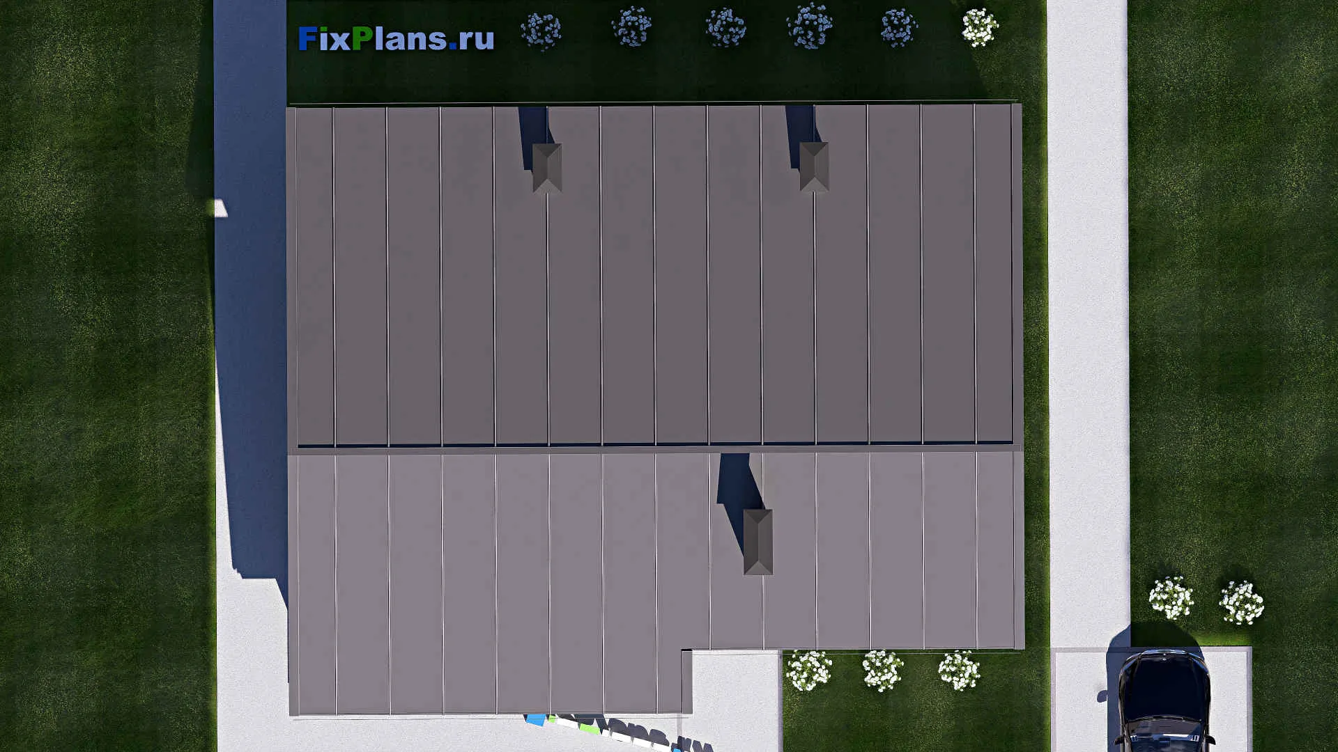 F-18503 - План одноэтажного дома 12 на 15, площадью 130 м² с террасой и 3 спальнями