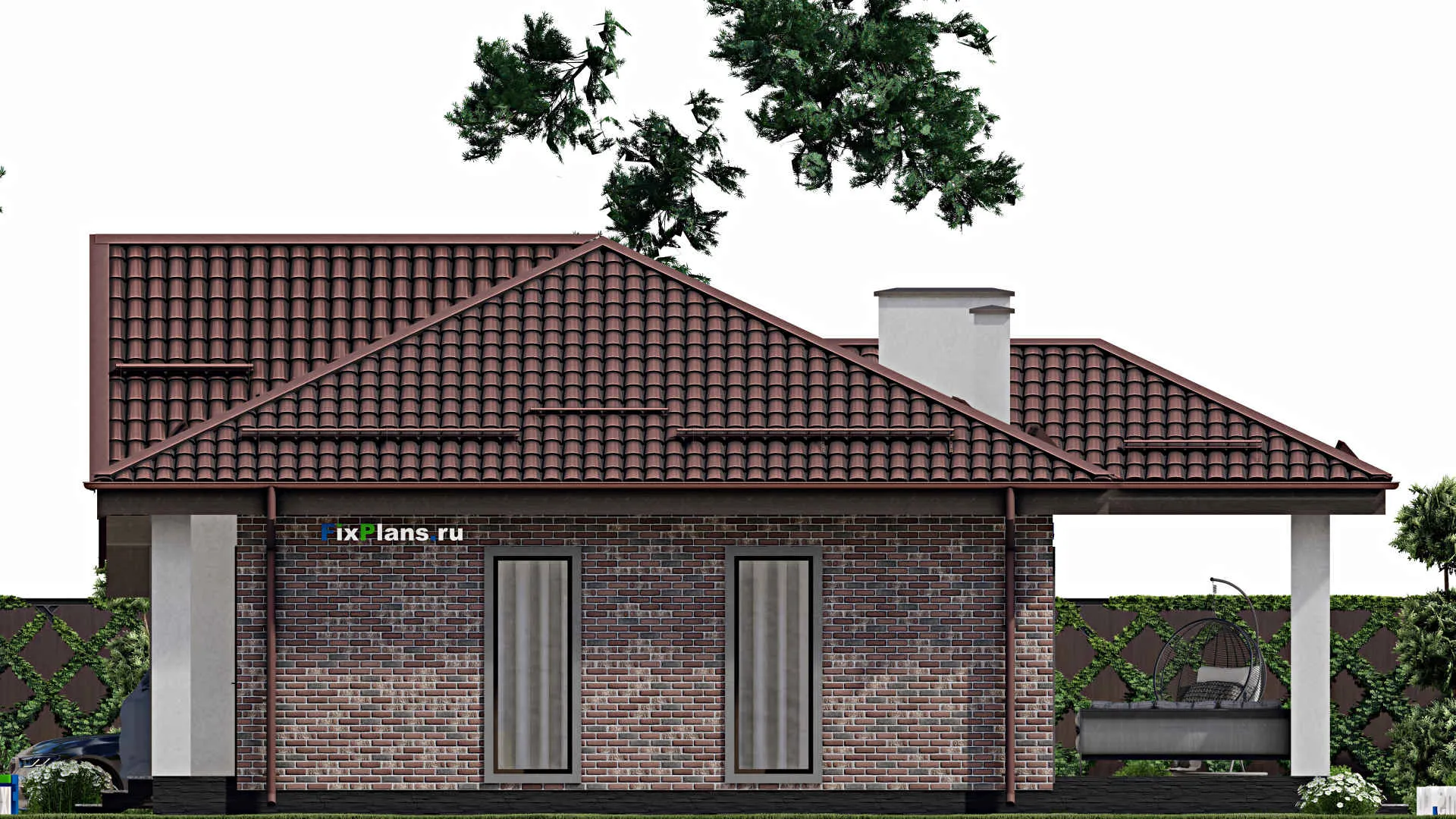 F-1610 - Проект одноэтажного дома 10 на 16, площадью 140 м² с террасой и 3 спальнями