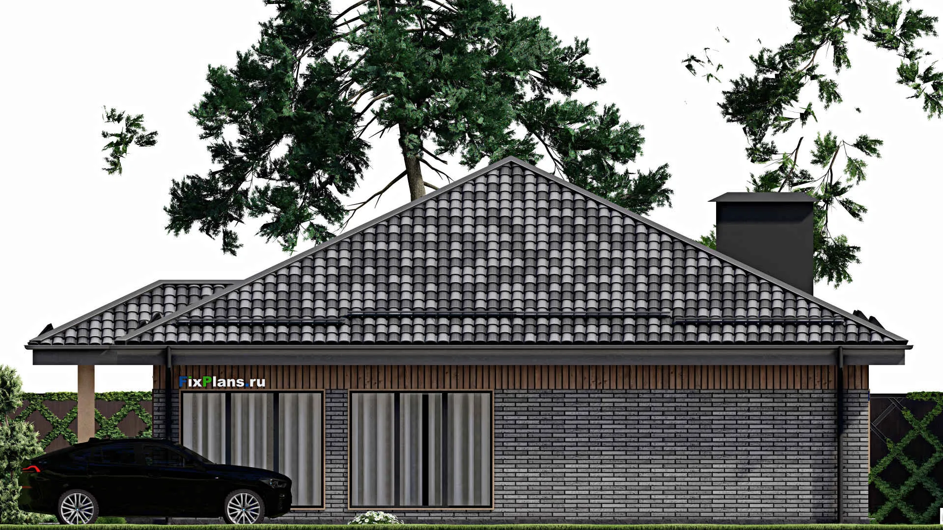 F-7694 - План одноэтажного дома 15 на 16, площадью 170 м² с террасой, баней и 3 спальнями